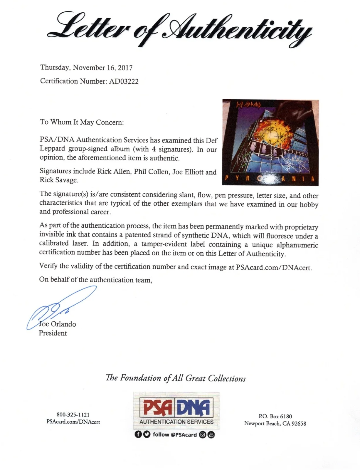 RICK ALLEN PHIL COLLEN JOE ELLIOTT RICK SAVAGE SIGNED DEF LEPPARD PYROMANIA PSA, image 4
