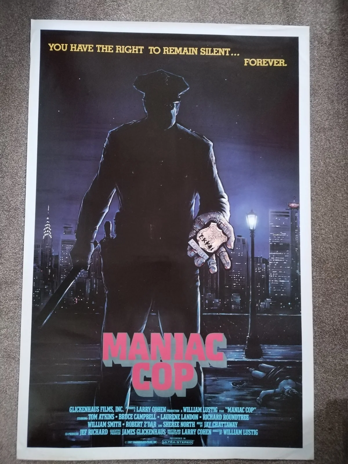 Maniac Cop 1987 Original One Sheet USA Cinema Poster Excellent Condition Rolled, image 3