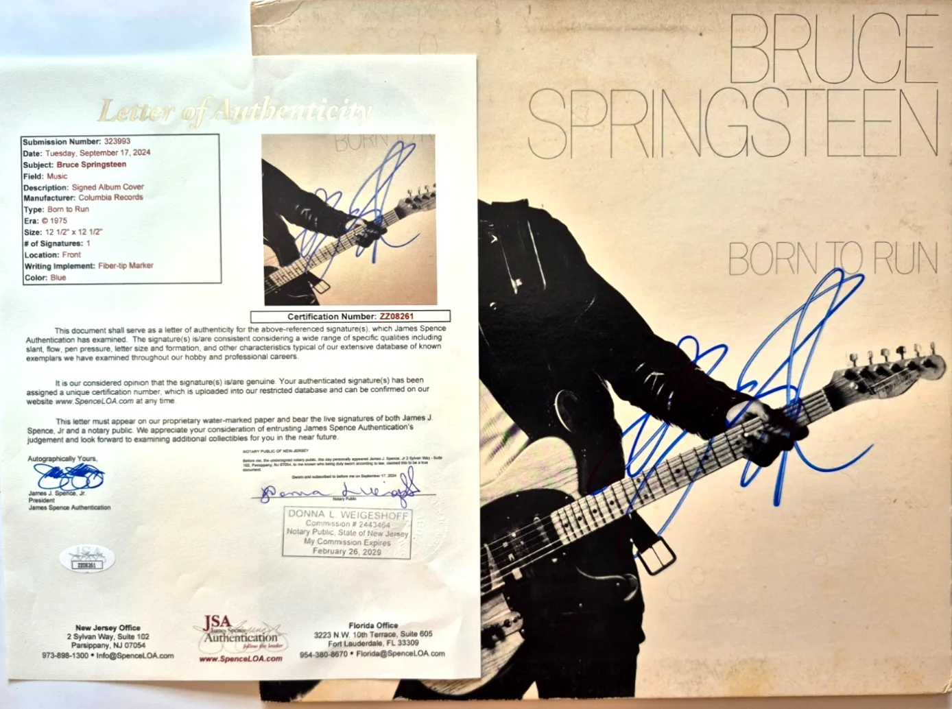 Bruce Springsteen — BRUCE SPRINGSTEEN SIGNED AUTO BORN TO RUN ALBUM RARE BORN IN THE USA JSA LOA, изображение 2
