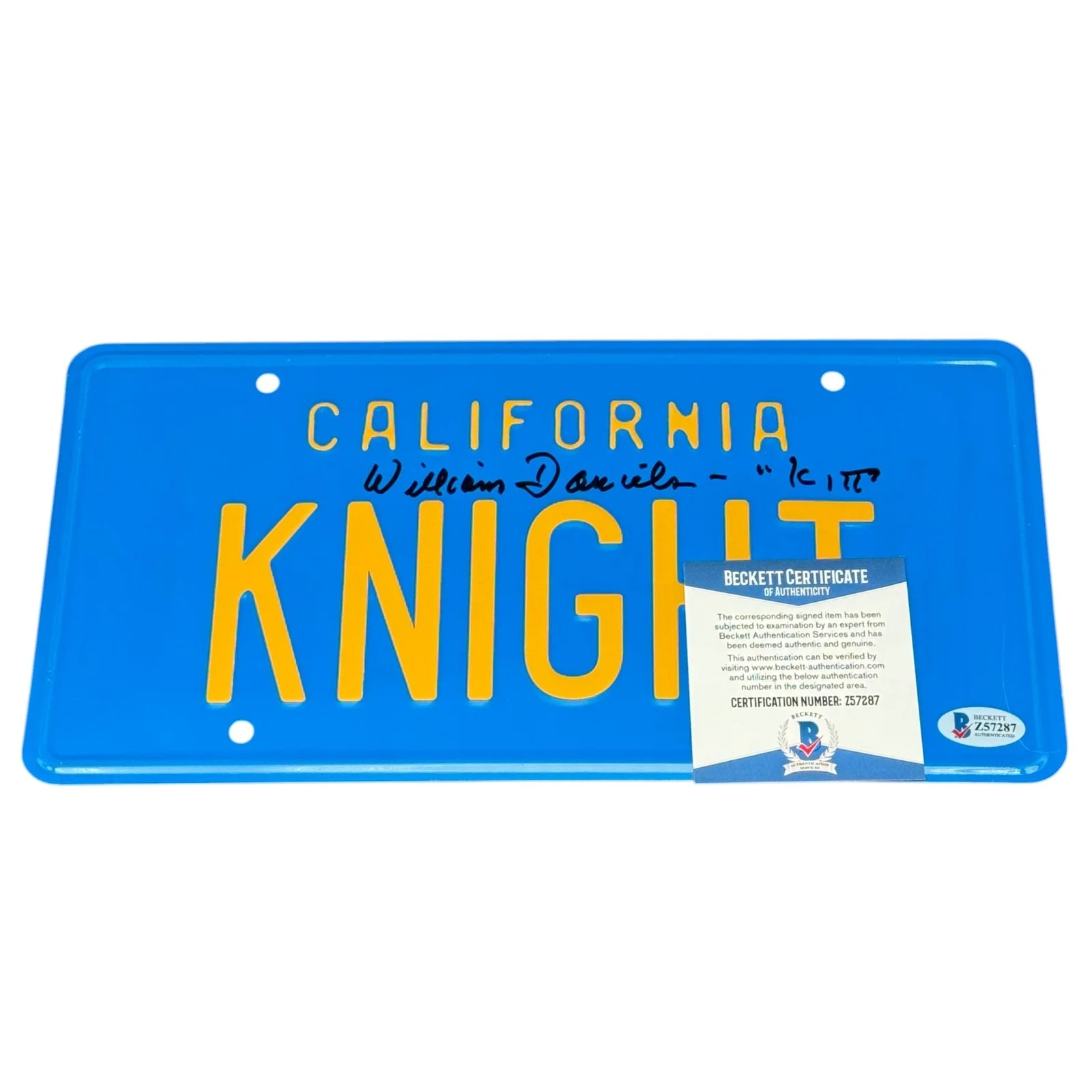 William Daniels — William Daniels Signed Knight Rider KITT License Plate Autograph Beckett BAS