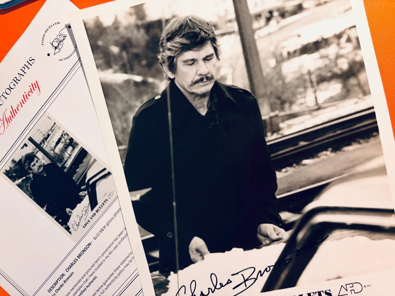 Charles Bronson — Charles Bronson Signed "Love & Bullets" 8x10 Vintage•Todd Mueller Autographs COA, image 2