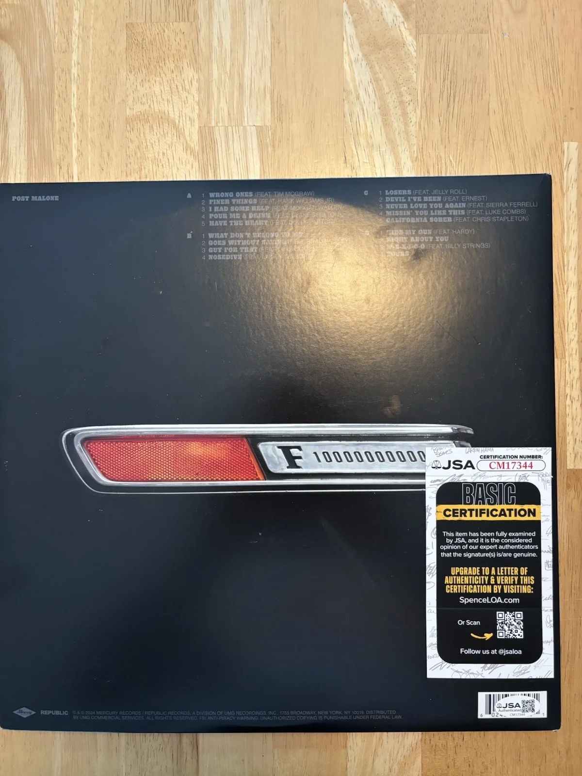 POST MALONE "F-1 TRILLION" AUTOGRAPHED VINYL “I Had Some Help”. JSA, image 3