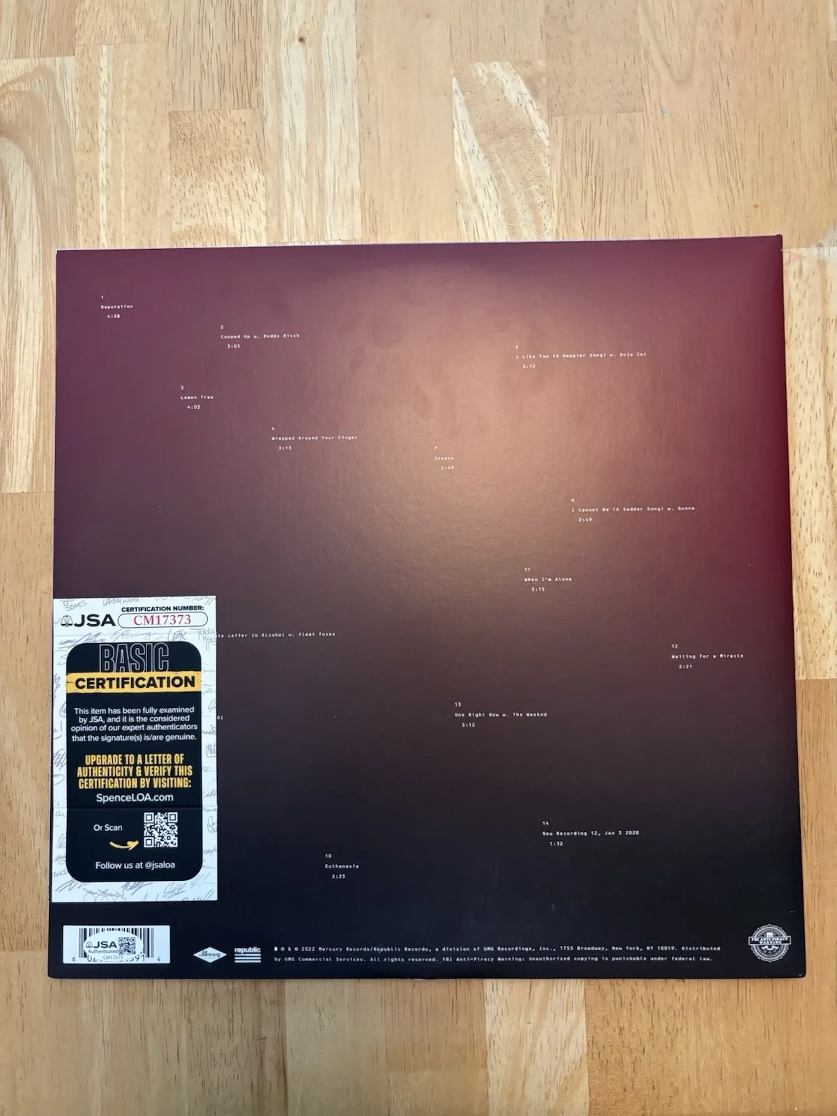 Post Malone Twelve Carat Tootache Signed Album Vinyl Austin JSA COA, image 3