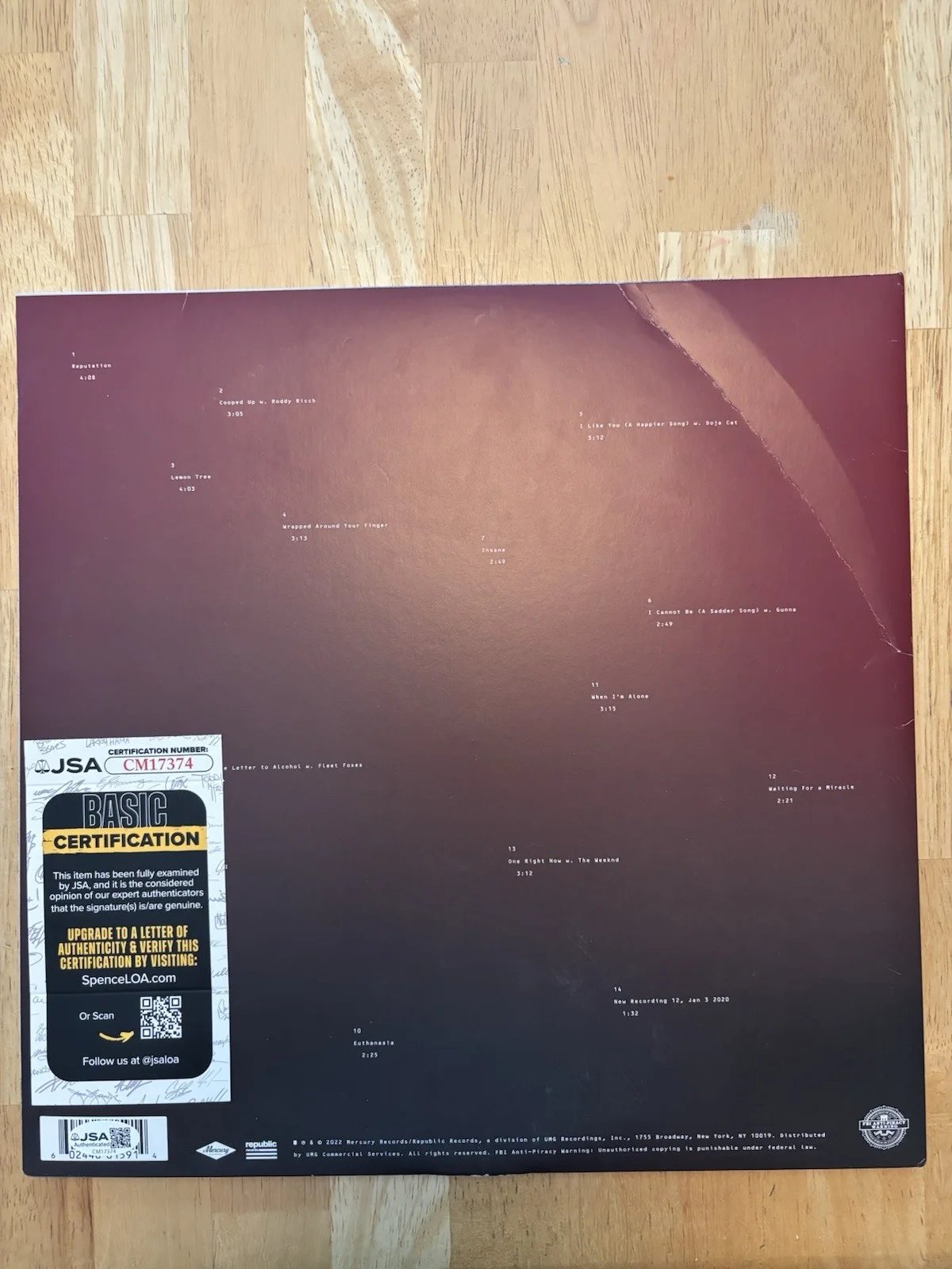 Post Malone Twelve Carat Tootache Signed Album Vinyl Austin JSA COA, изображение 3