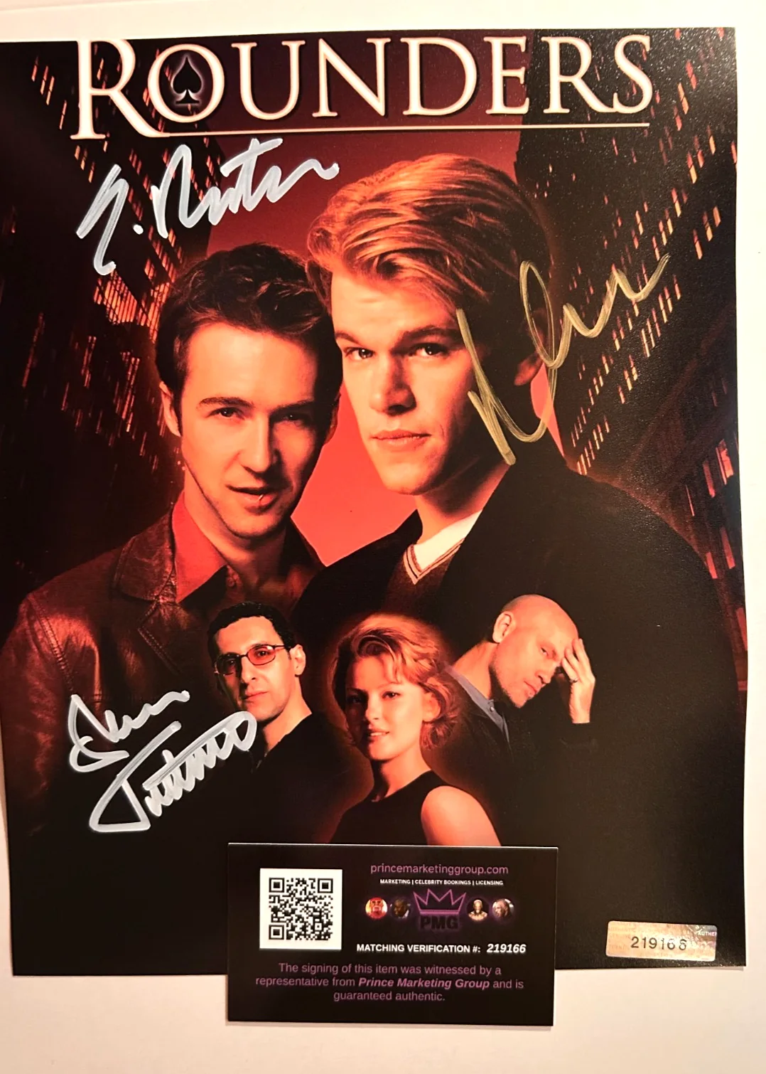 Matt Damon, Edward Norton, John Turturro — ROUNDERS Cast Signed (x3) 8x10" Authentic Original Autographs GENUINE w/COA, изображение 3