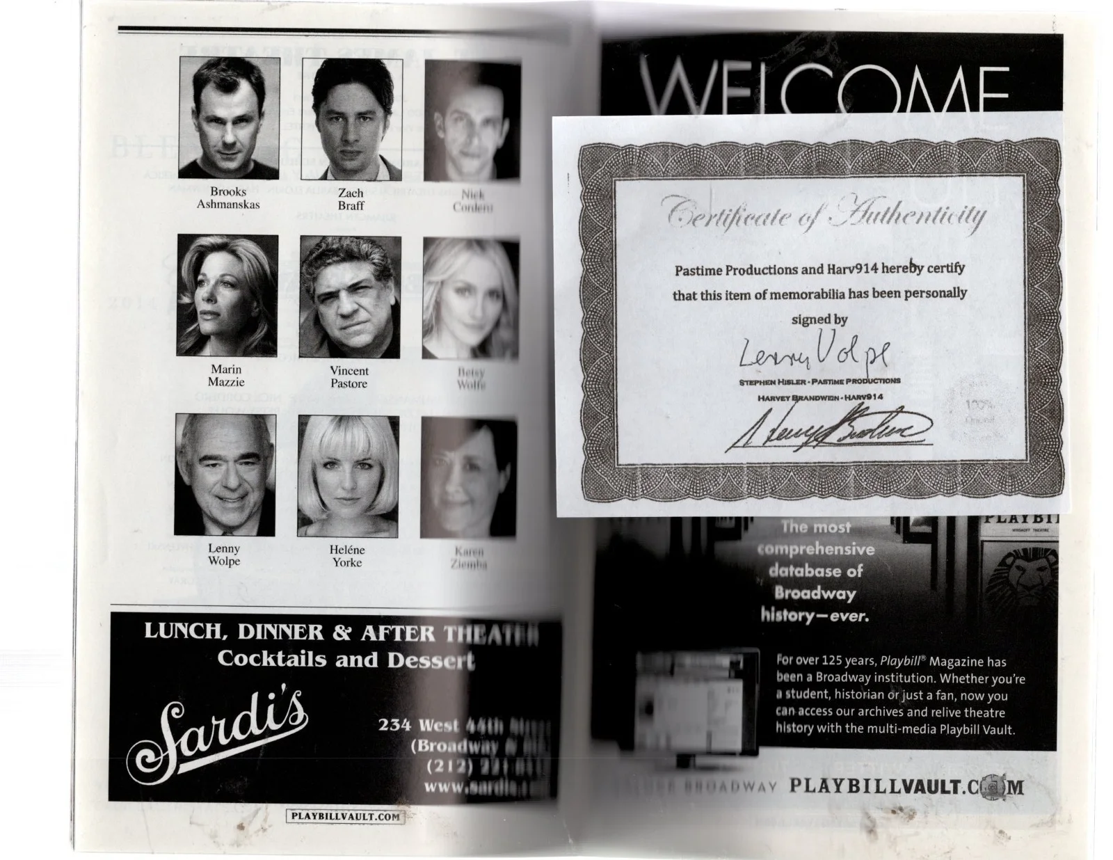 "BULLETS OVER BROADWAY" signed Playbill by Lenny Volpe July 2014 x, image 2