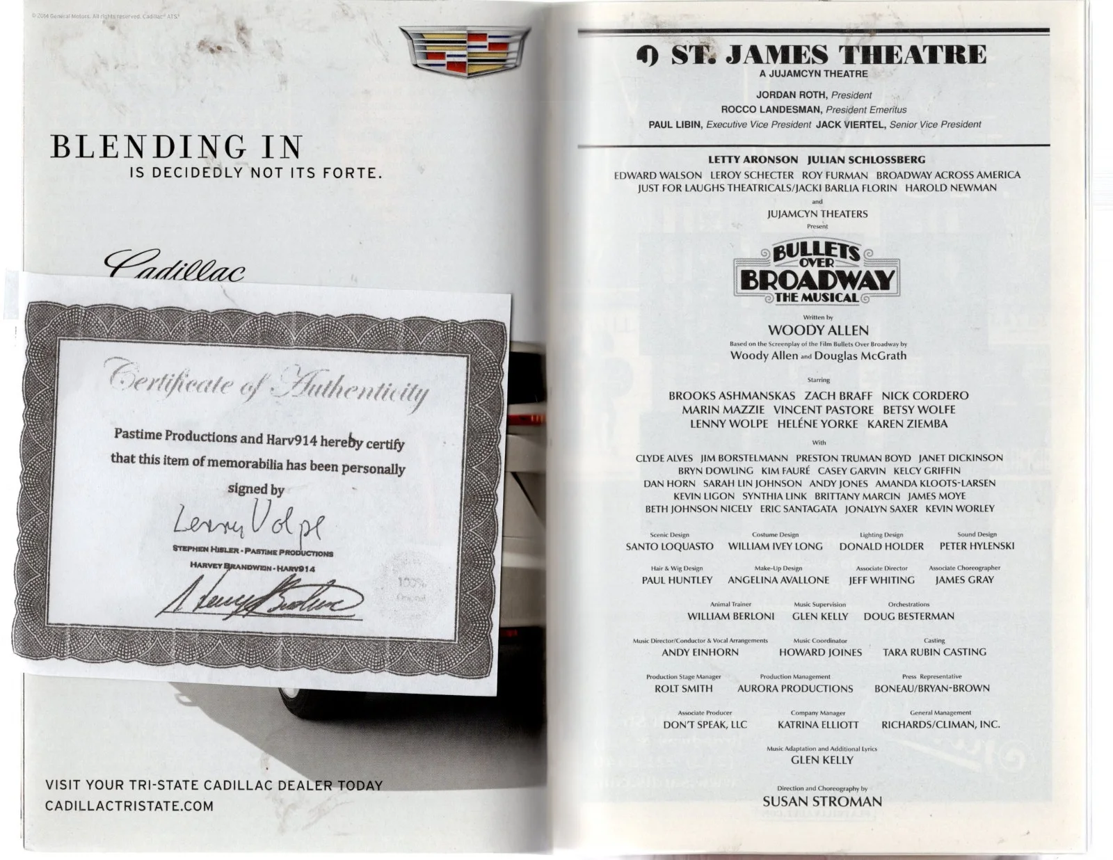 "BULLETS OVER BROADWAY" signed Playbill by Lenny Volpe July 2014 x, image 3