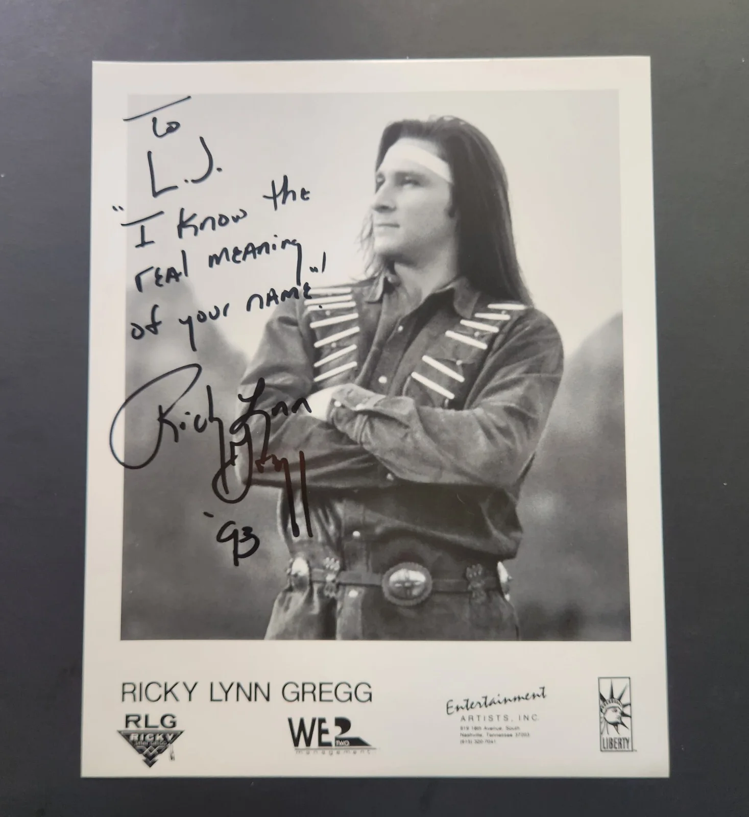 Native American Country Music Singer Ricky Lynn Gregg Hand Signed Photo 8X10, изображение 2
