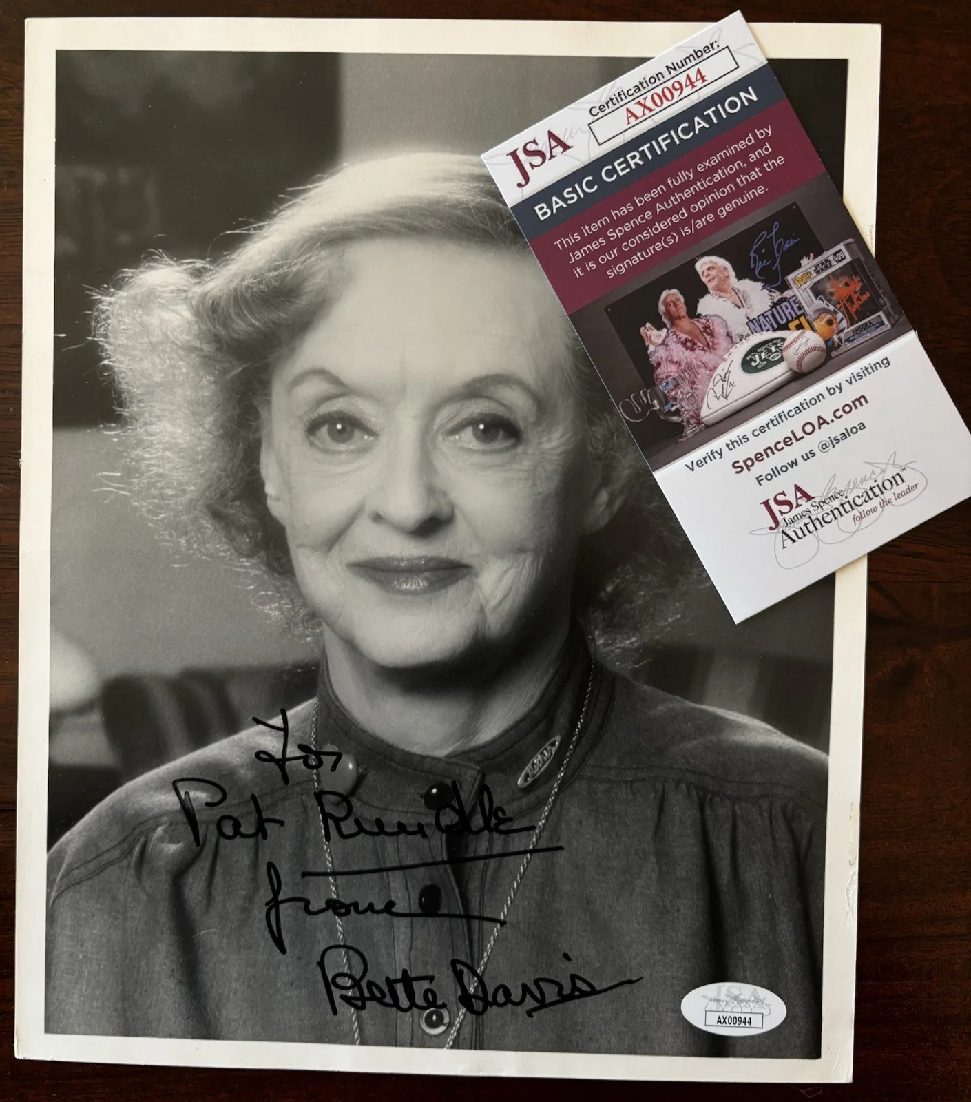 Autographed Signed 8 X 10 Photo Of Bette Davis With Inscription JSA, image 2