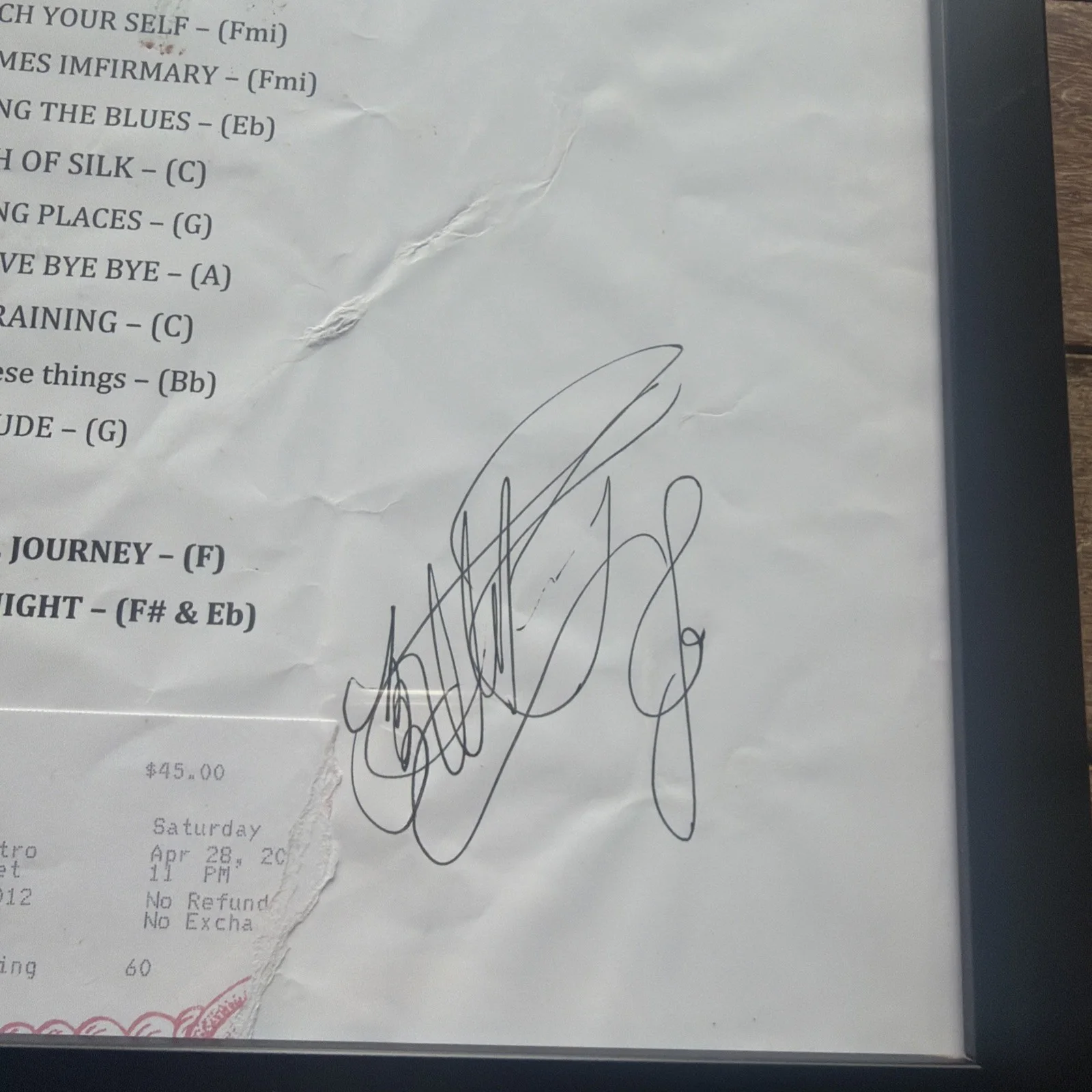 Allen Toussaint — Signed Allen Toussaint Set List From Snug Harbor 2012 W/ticket Stub, image 2