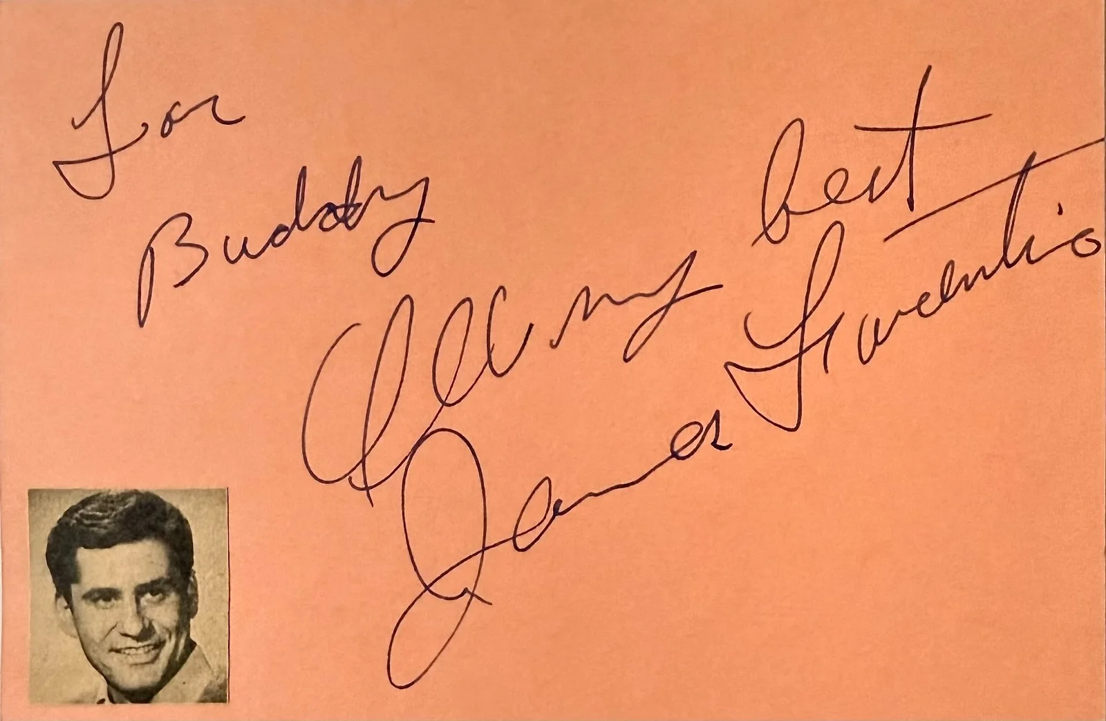 James Farentino — JAMES FARENTINO Signed Autographed 4"x 6" INDEX CARD The Possessed Dead & Buried