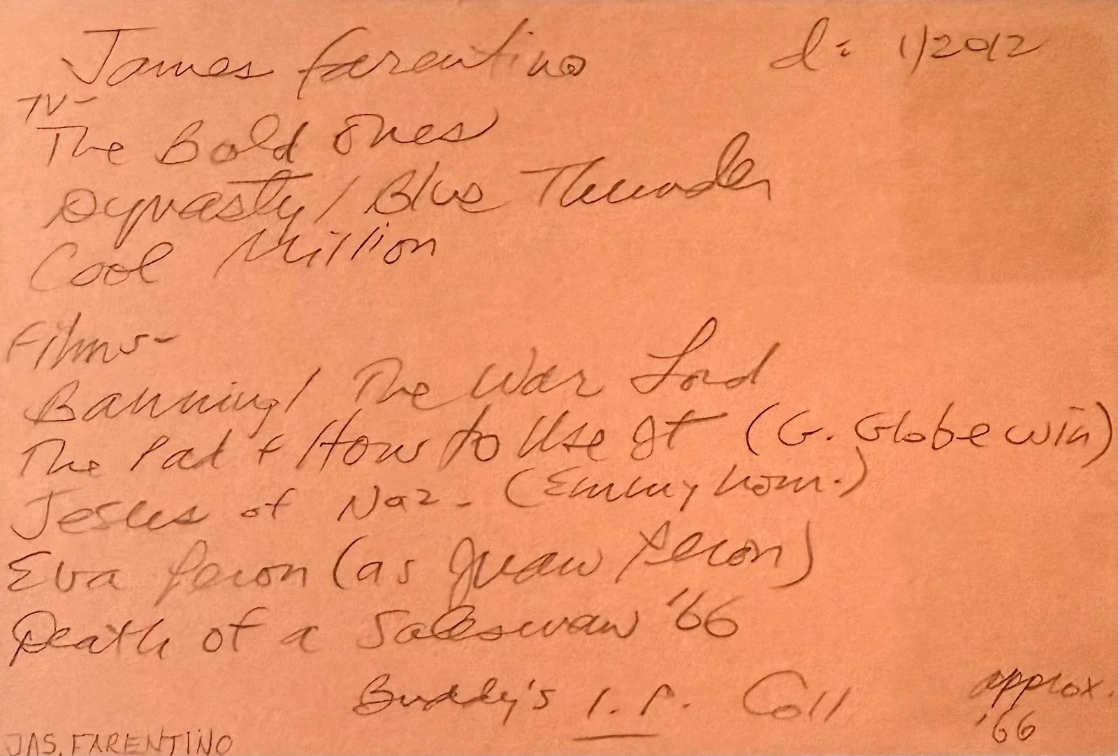 James Farentino — JAMES FARENTINO Signed Autographed 4"x 6" INDEX CARD The Possessed Dead & Buried, изображение 4