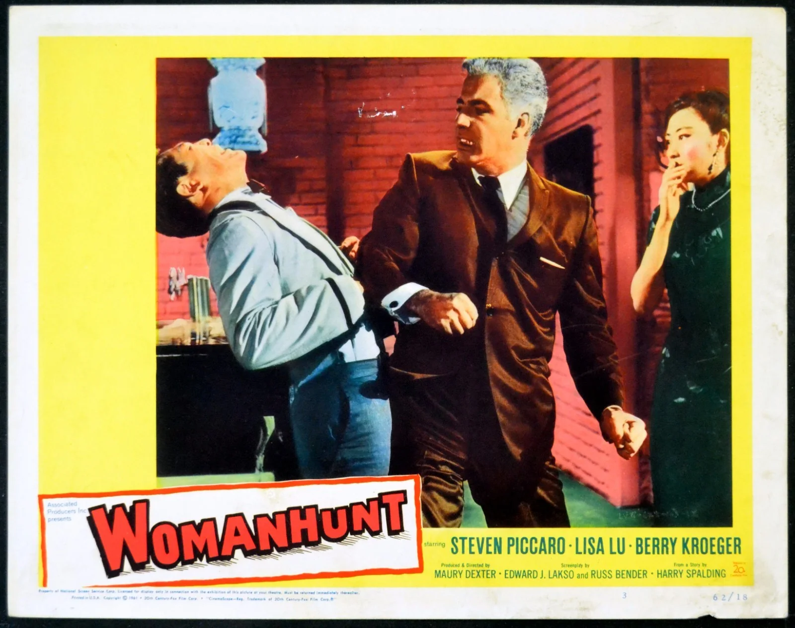 WOMANHUNT 1962 Steven Piccaro, Lisa Lu, Berry Kroeger 3 LOBBY CARDS, изображение 2