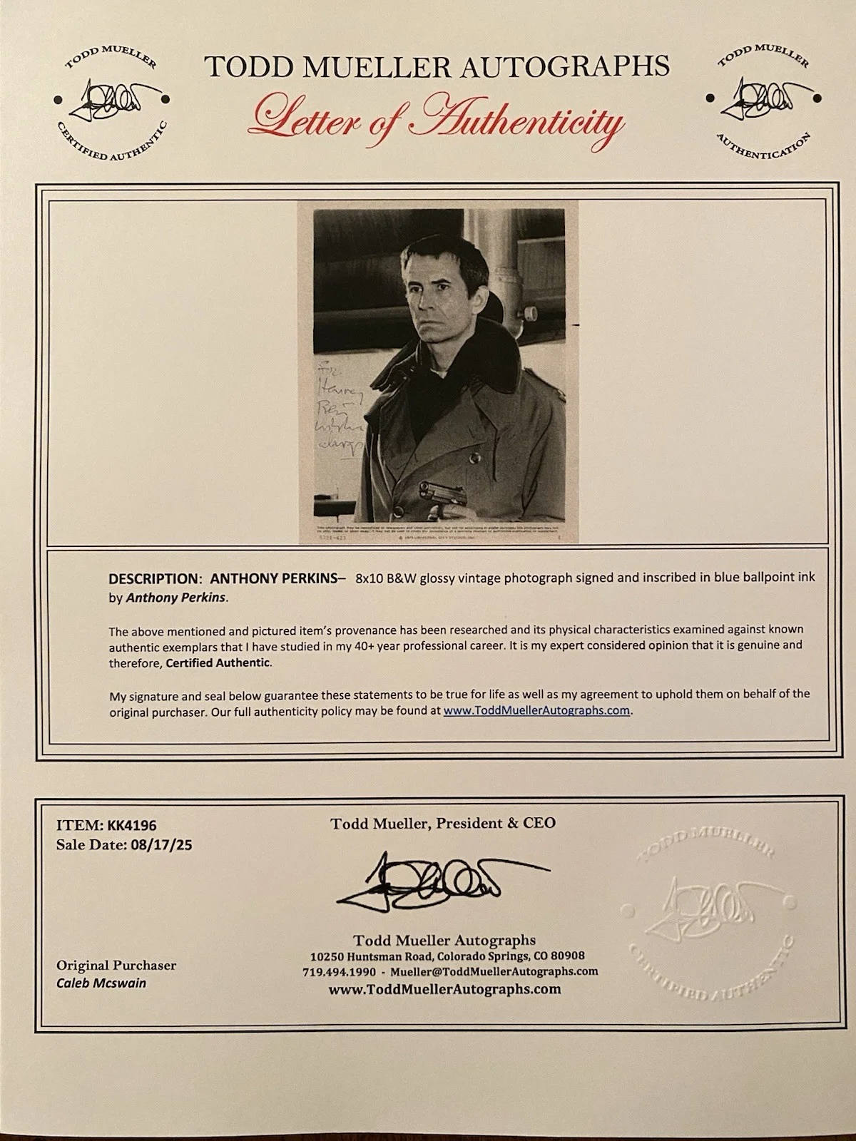 Anthony Perkins — Anthony Perkins Signed Autographed 8x10 Photo With COA North Sea Hijack RARE, image 4