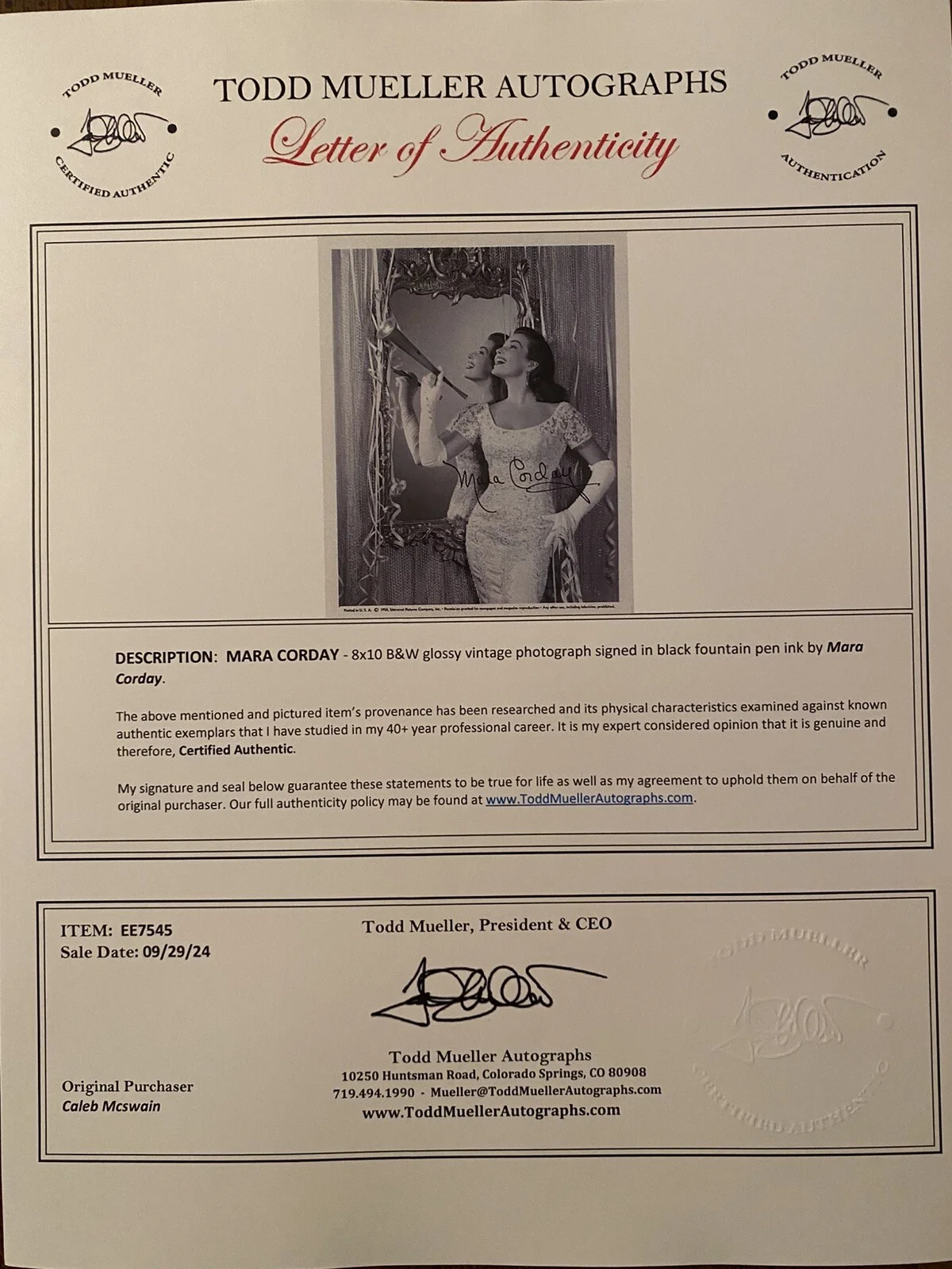 Mara Corday — Mara Corday Signed Autographed Photo With COA The Black Scorpion Tarantula Etc, изображение 4