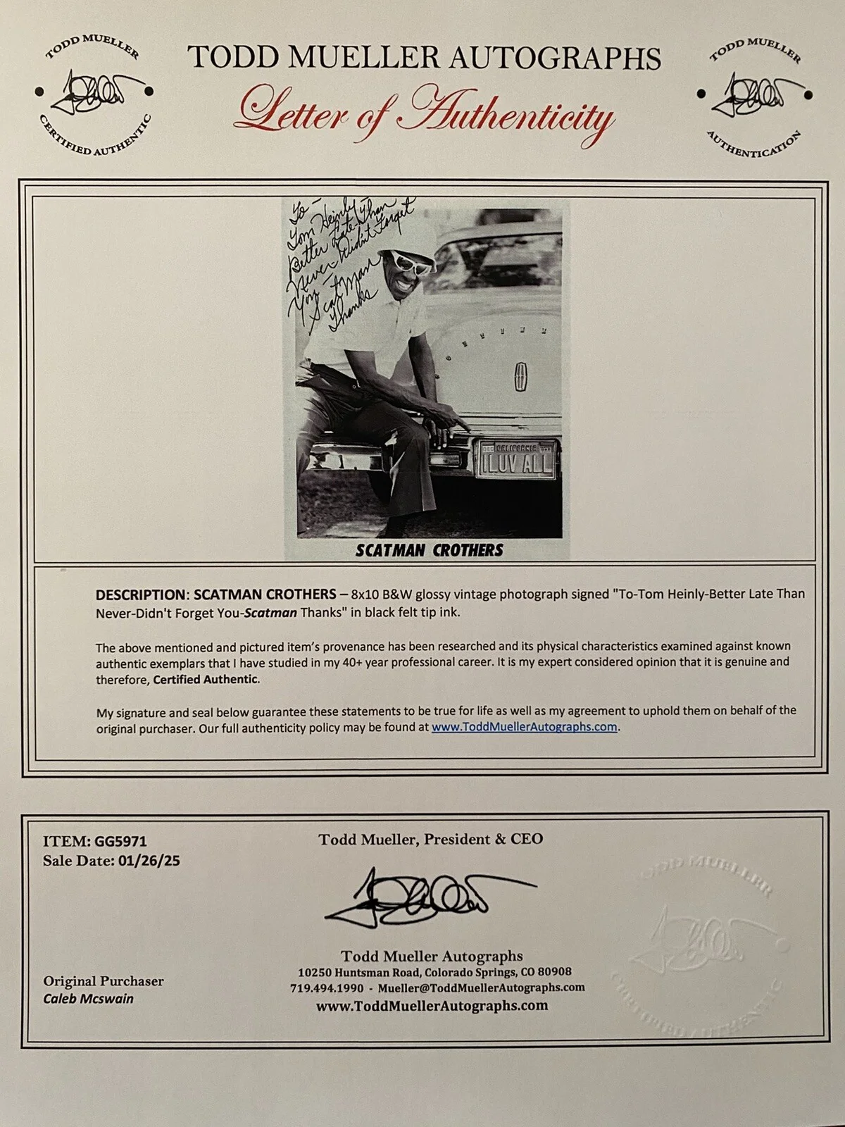 Scatman Crothers — Scatman Crothers Signed Autographed Photo With COA The Shining Hong Kong Phooey, изображение 3