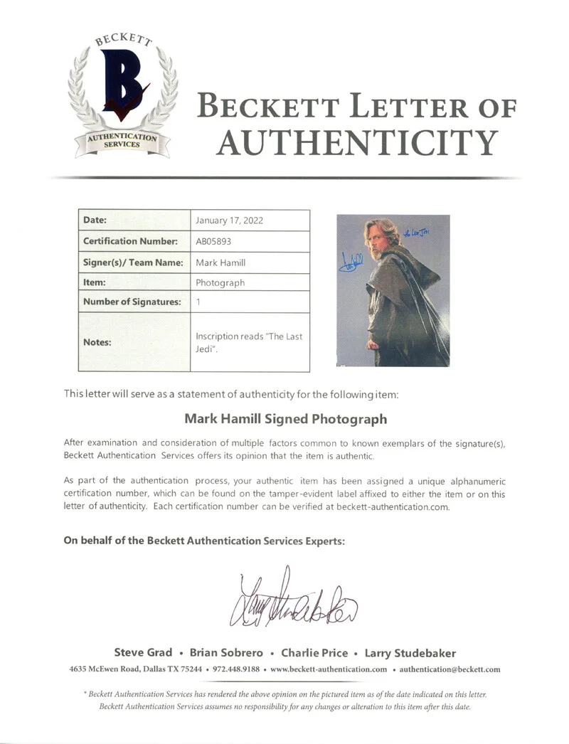 MARK HAMILL SIGNED 11x14 PHOTO + THE LAST JEDI STAR WARS OPX RARE BECKETT BAS, изображение 4