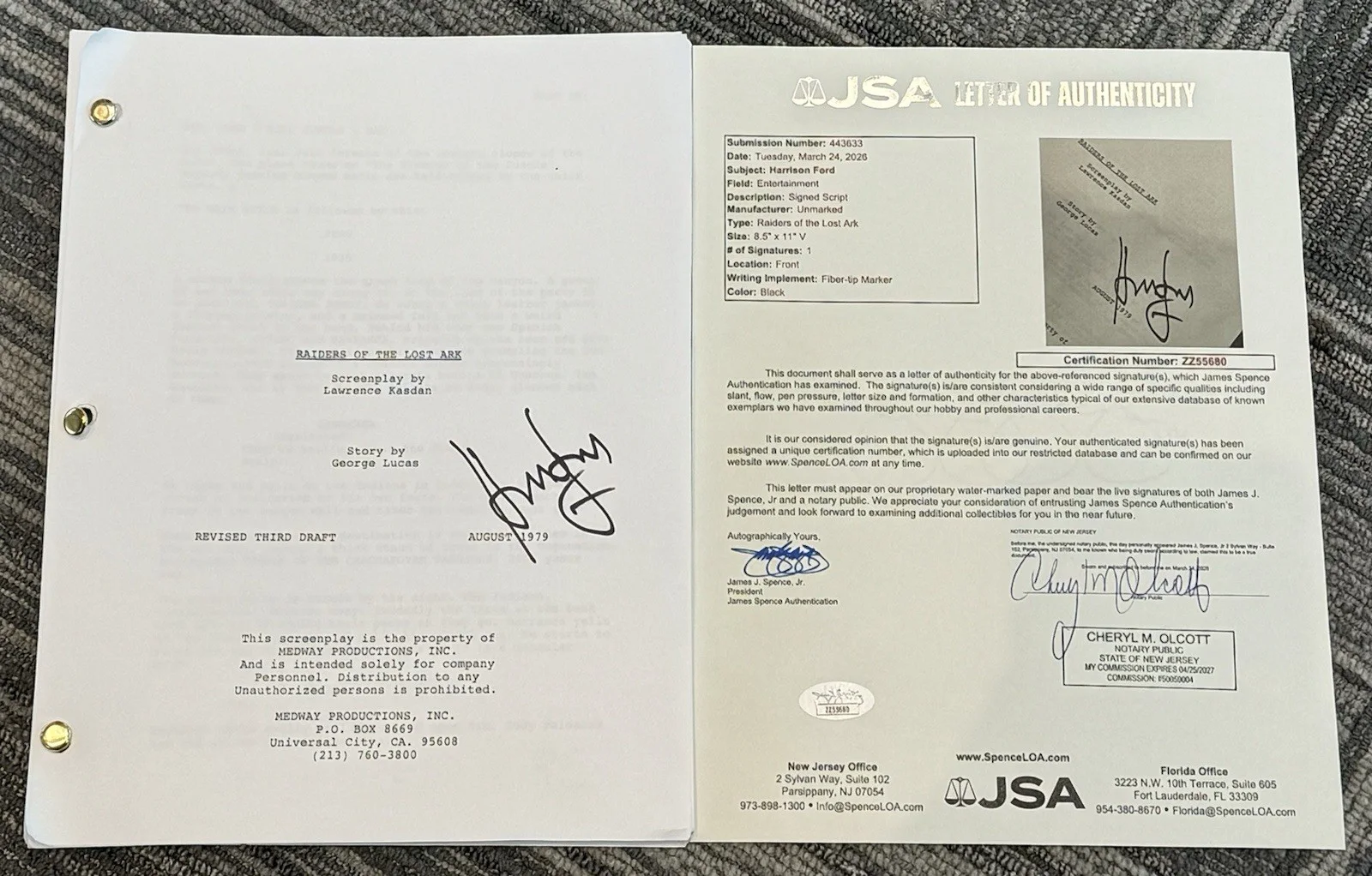 Harrison Ford — Harrison Ford Signed Autograph Indiana Jones Raiders of Lost Ark Script JSA LOA