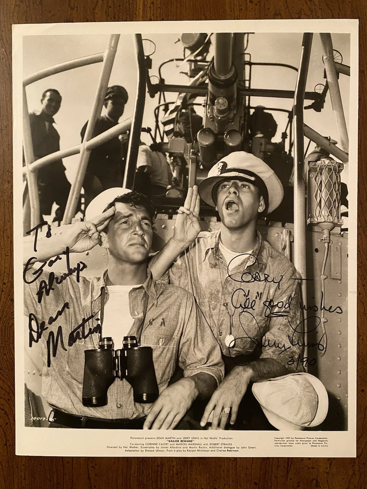 Dean Martin, Jerry Lewis — Dean Martin Jerry Lewis Signed Autographed Photo With COA Sailor Beware BOTH