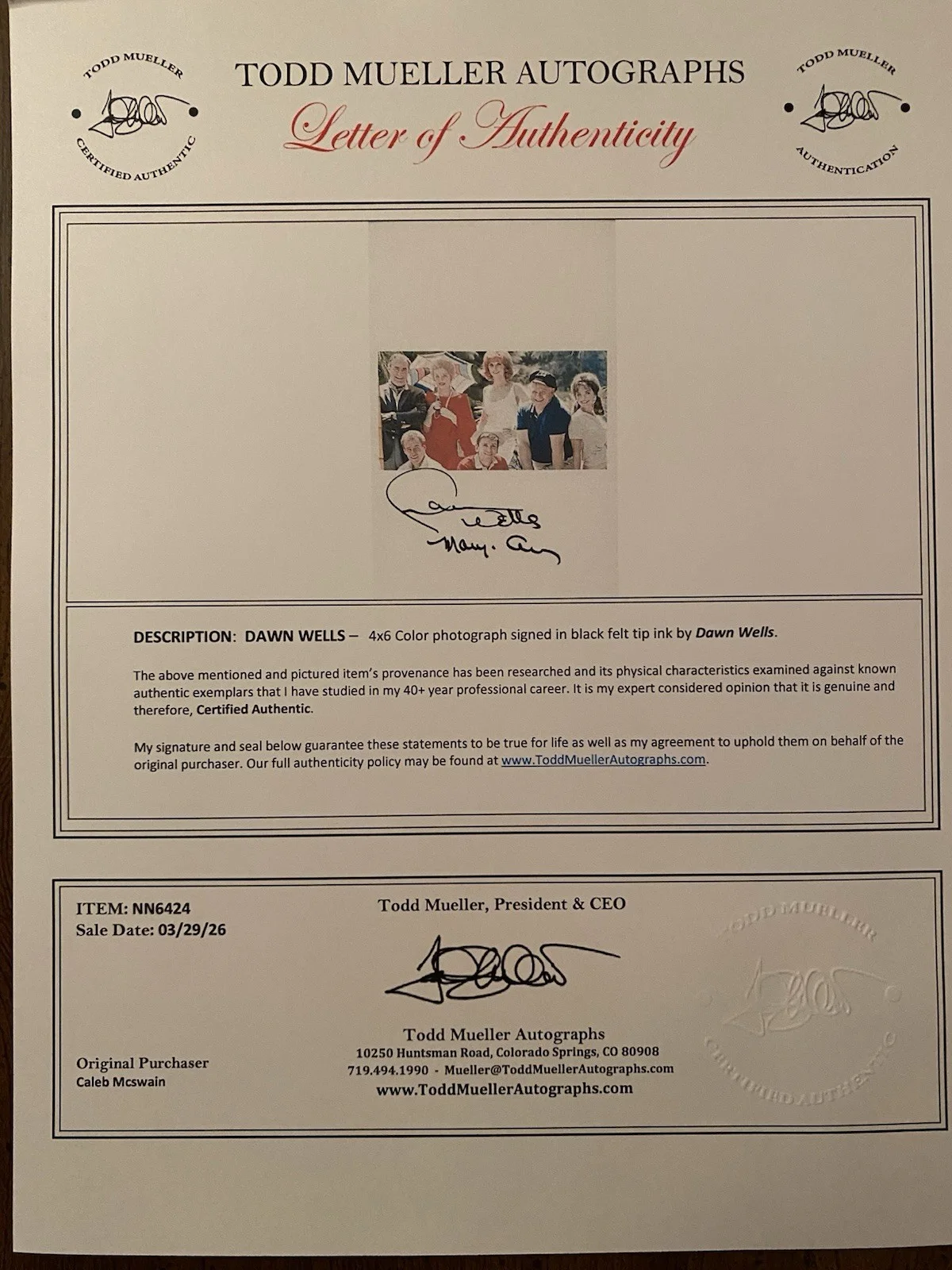 Dawn Wells — Dawn Wells Signed Autographed Photo With COA Gilligan’s Island Mary Ann, image 4