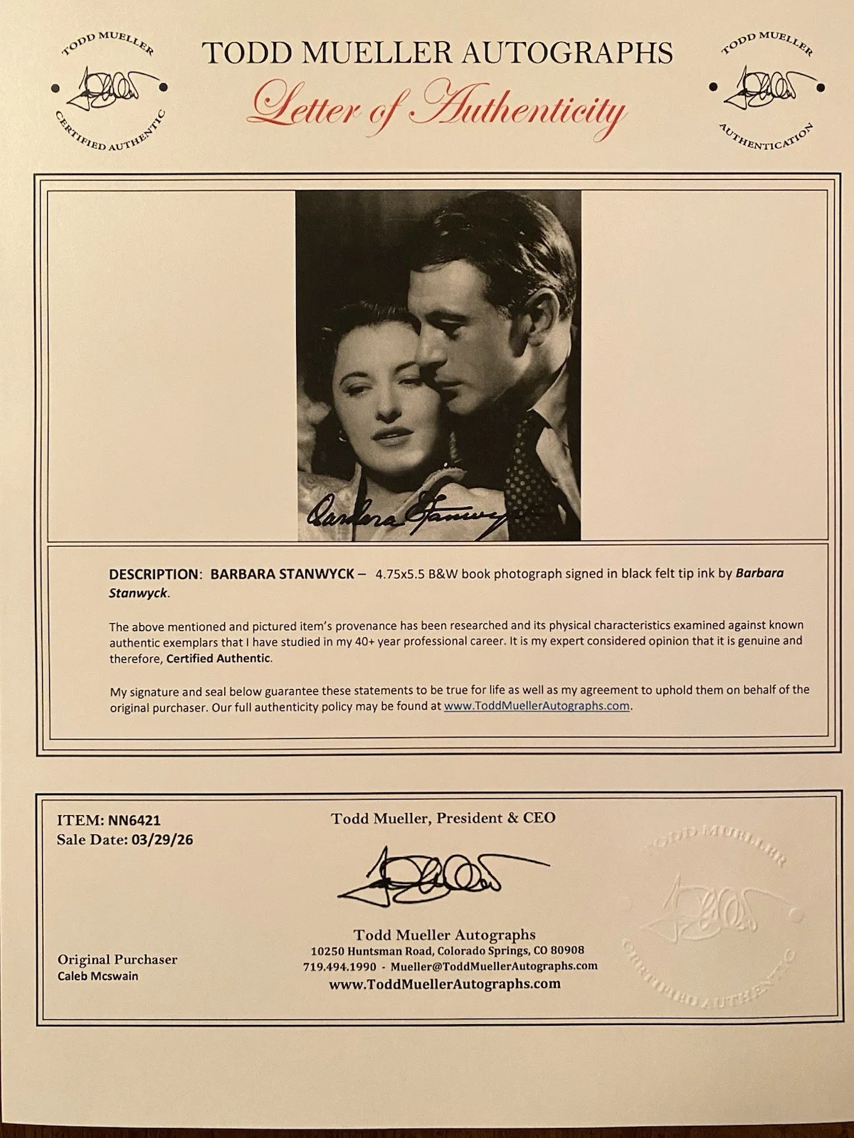 Barbara Stanwyck — Barbara Stanwyck Signed Autographed Photo With Gary Cooper With COA Ball Of Fire, изображение 4