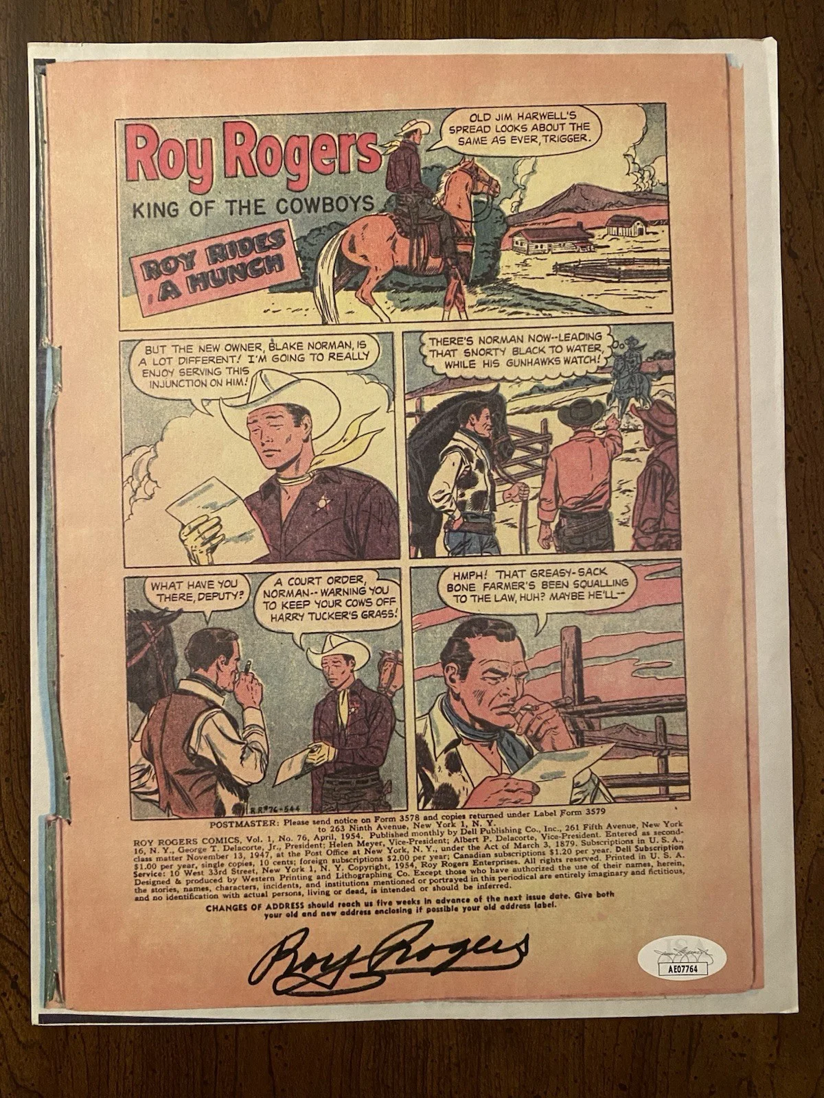 Roy Rogers — Roy Rogers Signed Autographed Comic Book Page Photo With JSA COA NICE, image 2