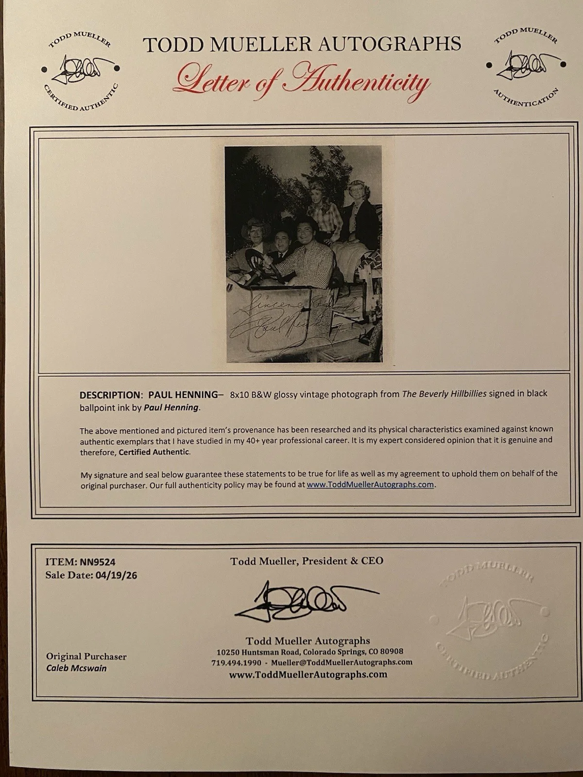 Paul Henning — Paul Henning Signed Autographed Photo With COA The Beverly Hillbillies Cast RARE, изображение 4