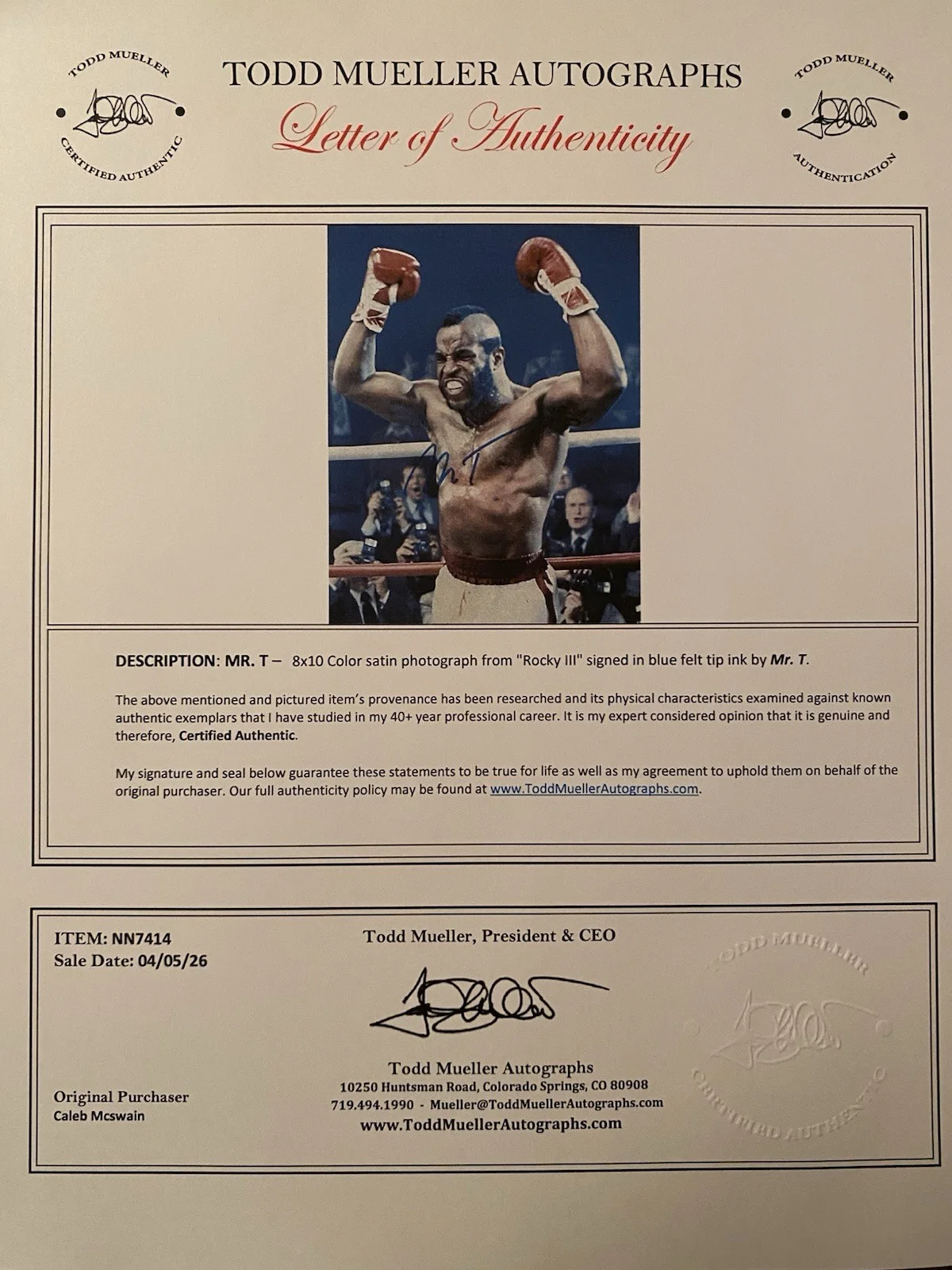 Mr T — Mr T Signed Autographed Photo With COA Rocky 3 III Clubber Lang, image 4