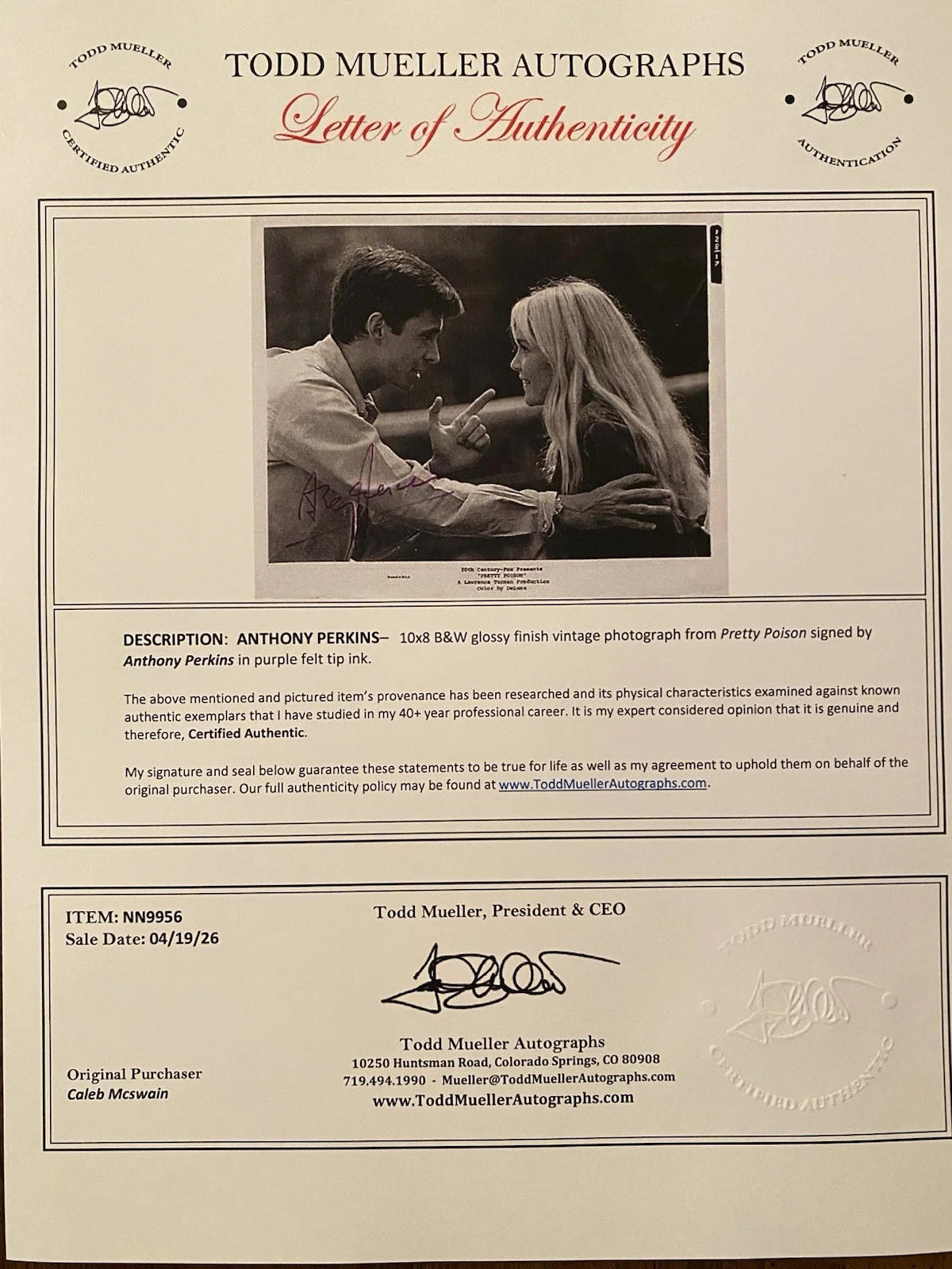 Anthony Perkins — Anthony Perkins Signed Autographed Vintage Photo With COA Pretty Poison, изображение 4