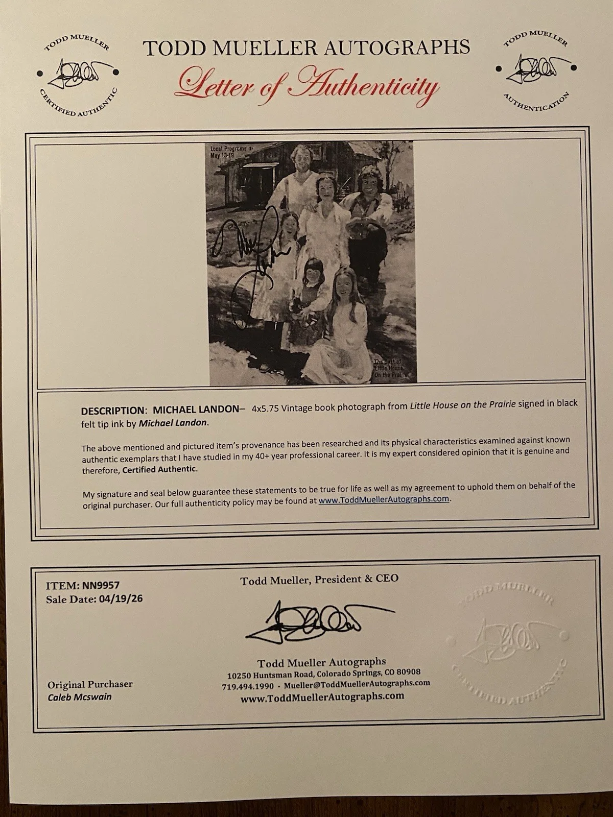 Michael Landon — Michael Landon Signed Autographed Photo With COA Little House On The Prairie, image 4