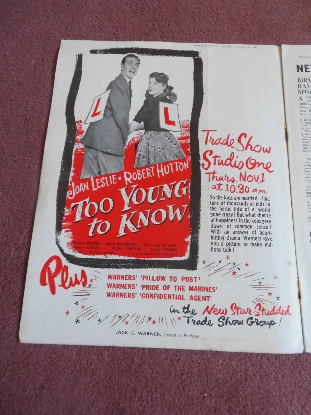 TODAY’S CINEMA (1945) UK mag GEORGE RAFT, CLAIRE TREVOR, LON CHANEY, IDA LUPINO, изображение 2