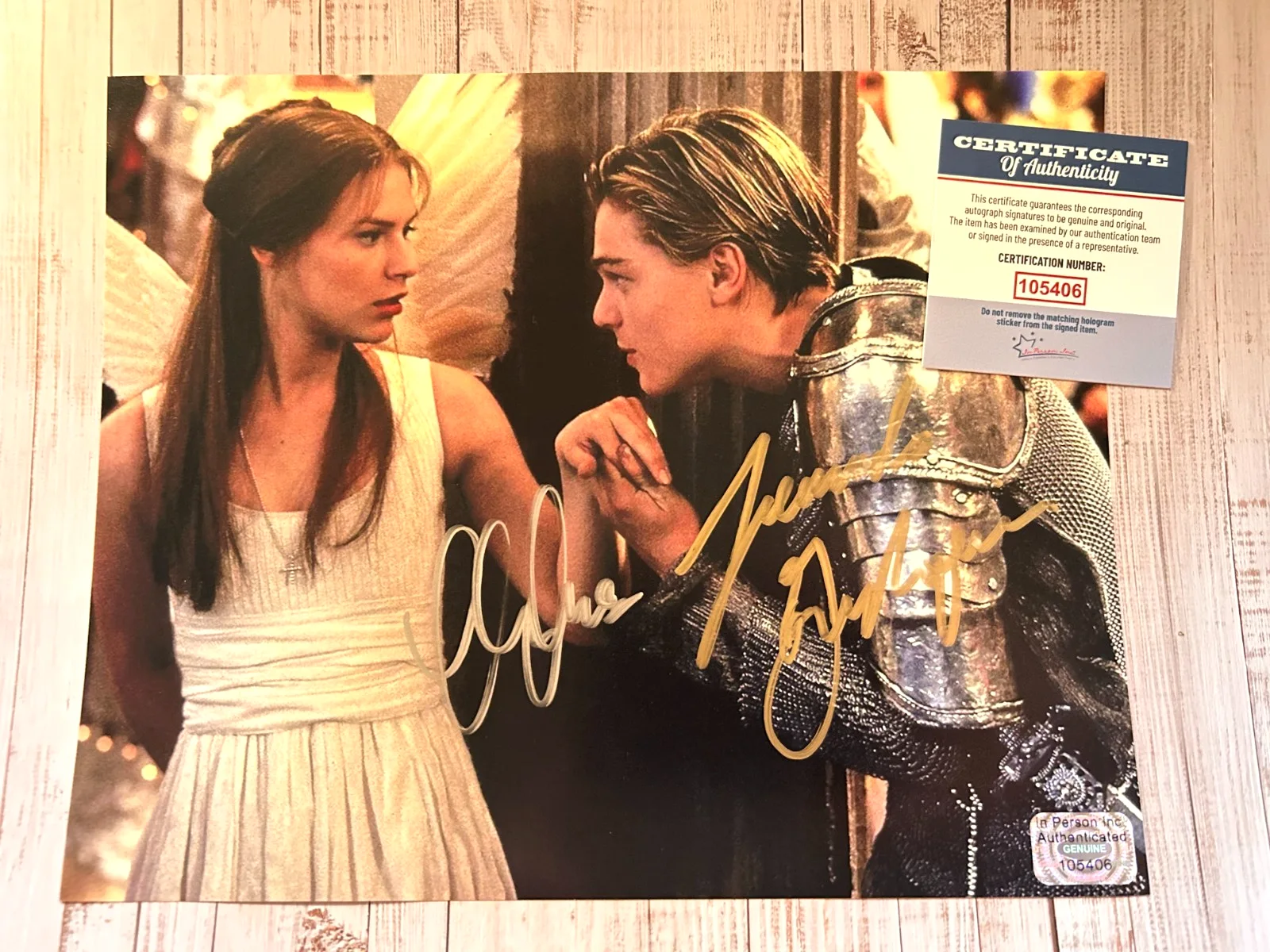 Leonardo DiCaprio, Claire Danes — ROMEO + JULIET (Danes, DiCaprio) Signed 8x10" Authentic Original Autograph w/COA, image 3