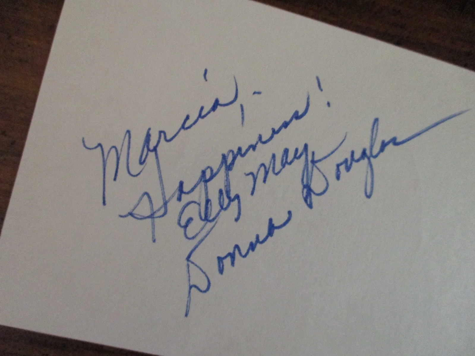 DONNA DOUGLAS(D-2015)(Elly May/The Beverly Hillbillies)Signed 3 x 5 Paper/Sheet, image 2