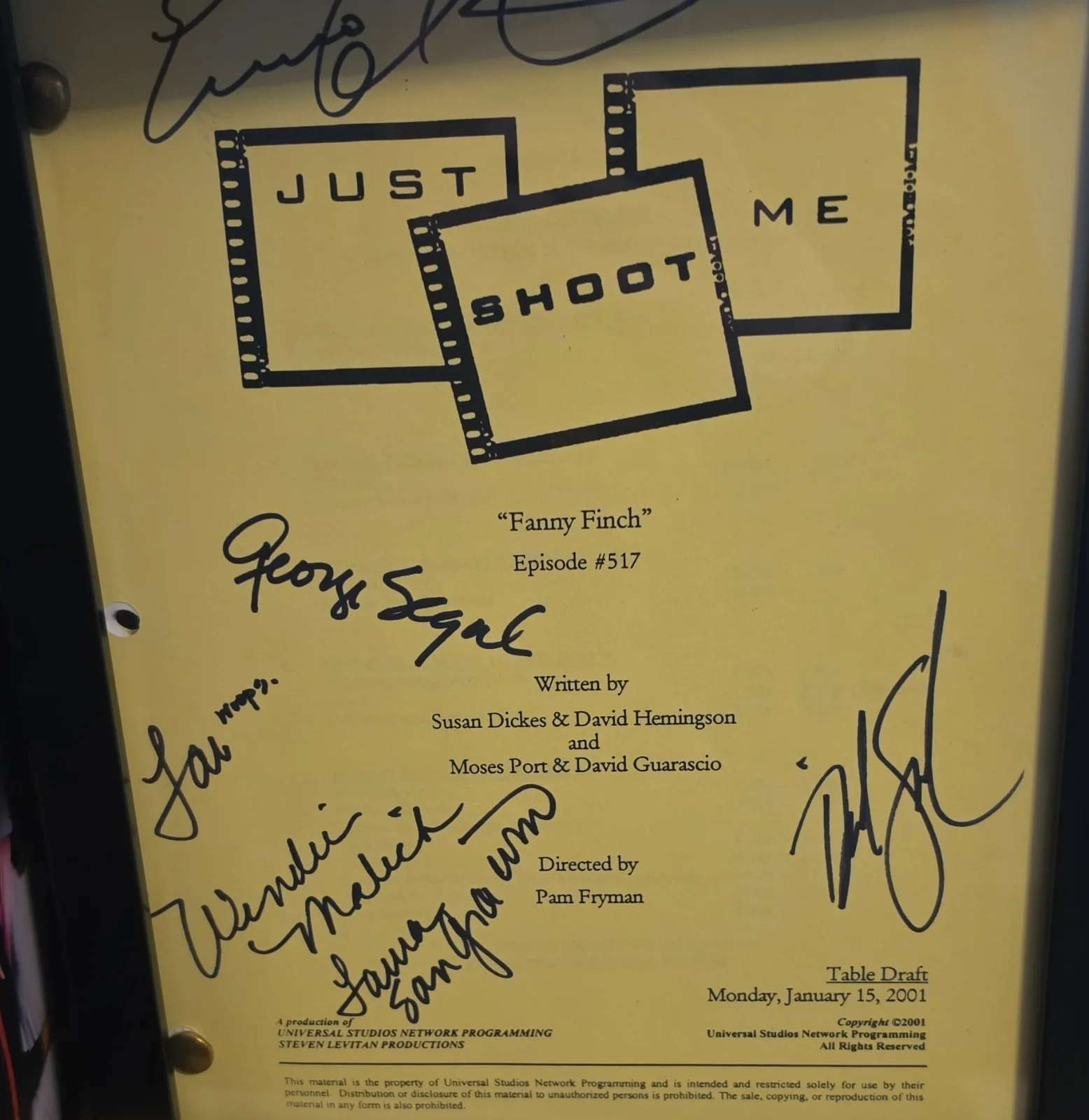 George Segal, Wendie Malick — Just Shoot Me Fanny Finch Episode 517 Original Script Signed by whole cast