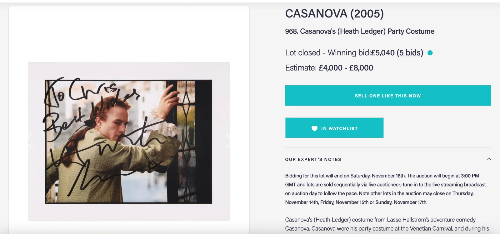 Heath Ledger — Heath Ledger SIGNED CASANOVA Autographed Photo, image 5