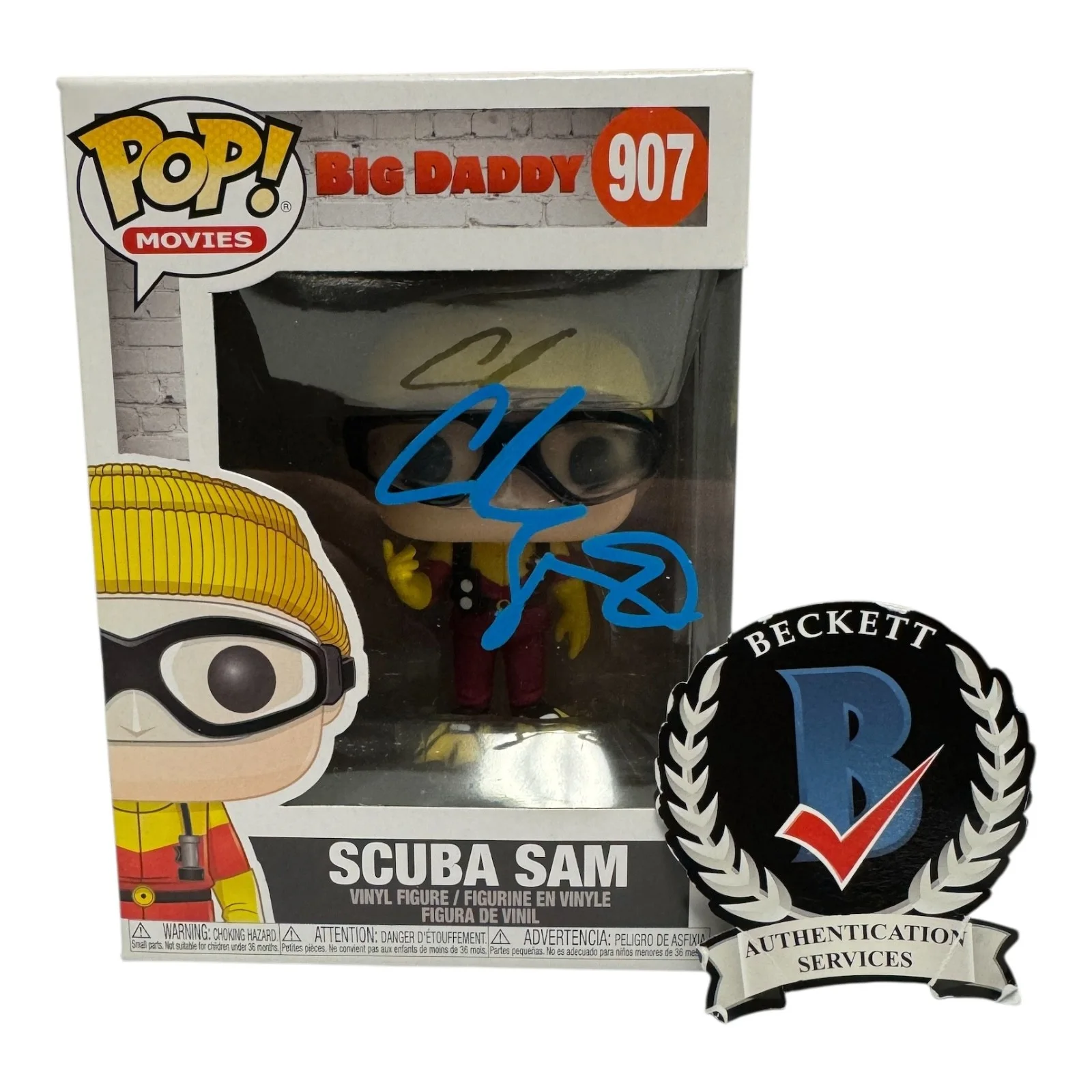 ADAM SANDLER — ADAM SANDLER SIGNED AUTOGRAPH BIG DADDY FUNKO POP 907 BECKETT BAS SCUBA SAM