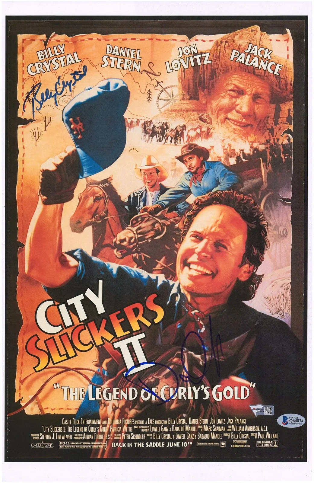 Billy Crystal — Billy Crystal & Daniel Stern City Slickers II Autographed 11" x 17" Movie Poster