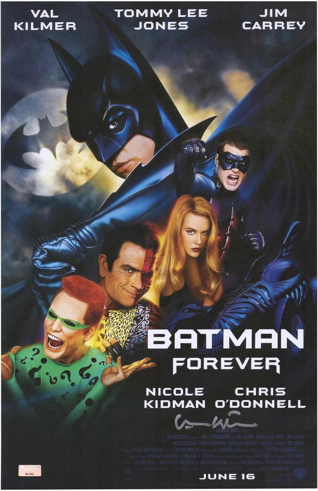 Val Kilmer — Val Kilmer Batman Forever Autographed 11 x 17 Movie Poster