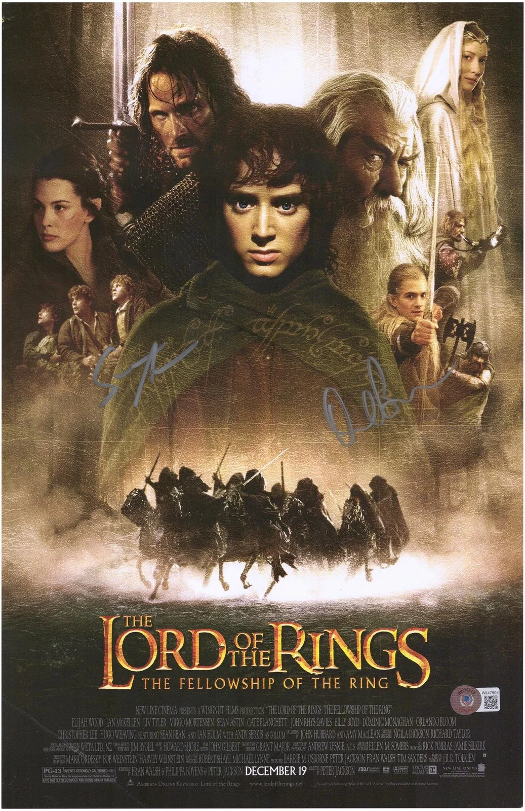 Sean Astin — Orlando Bloom & Sean Astin Lord of the Rings Signed 12x18 Fellowship Poster