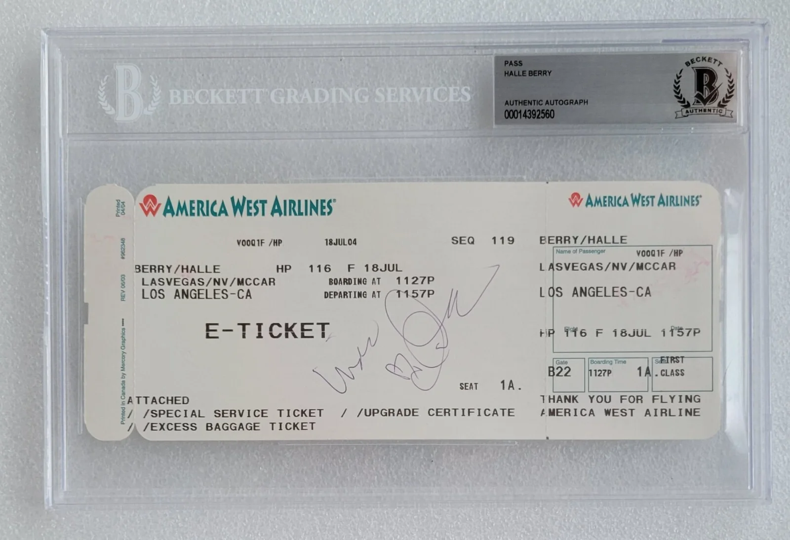 Halle Berry — HALLE BERRY SIGNED TICKET BECKETT BAS COA MOVIE ACTRESS AUTOGRAPH XMEN CATWOMEN
