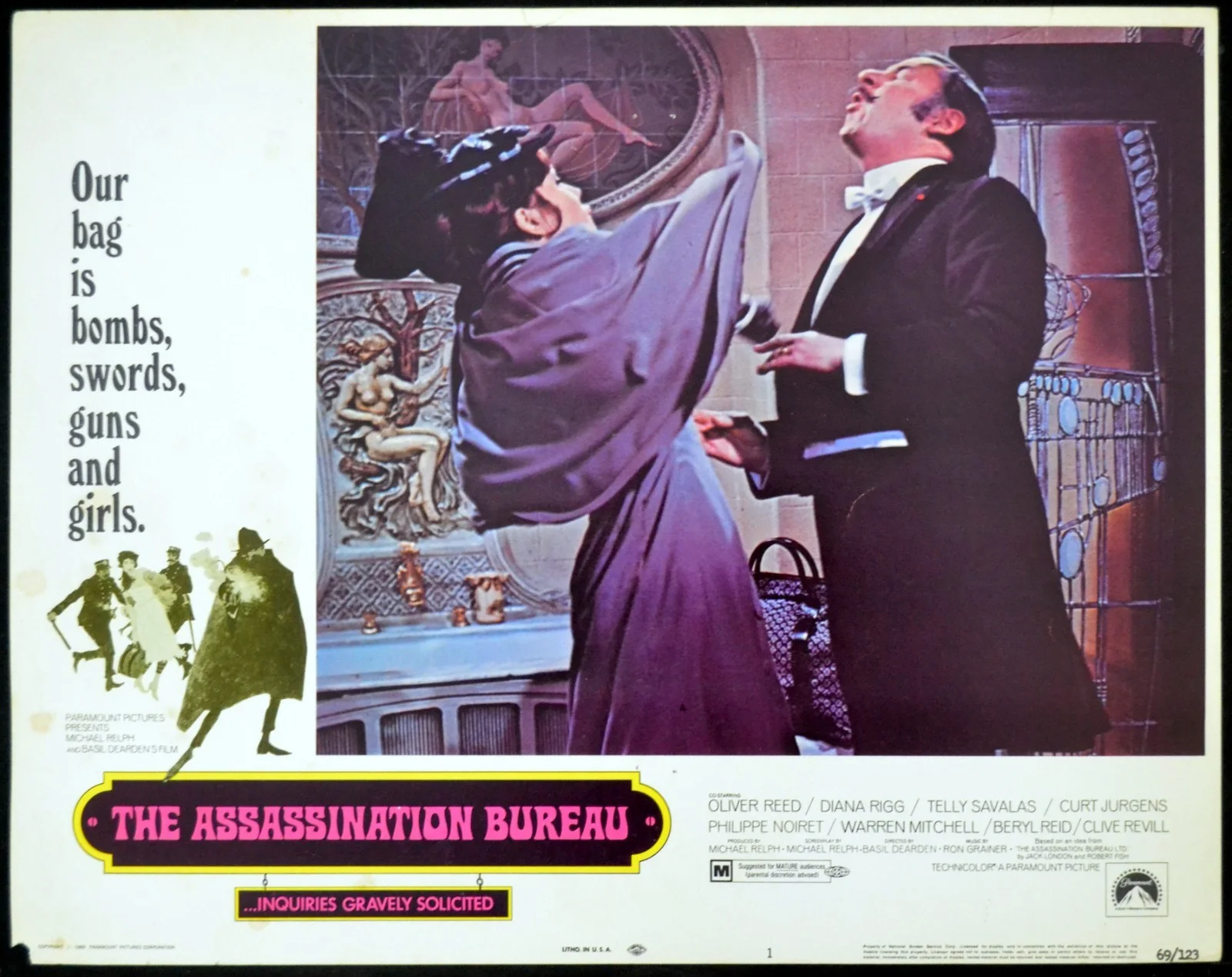 ASSASSINATION BUREAU 1969 Diana Rigg, Clive Revill 2 LOBBY CARDS, изображение 2