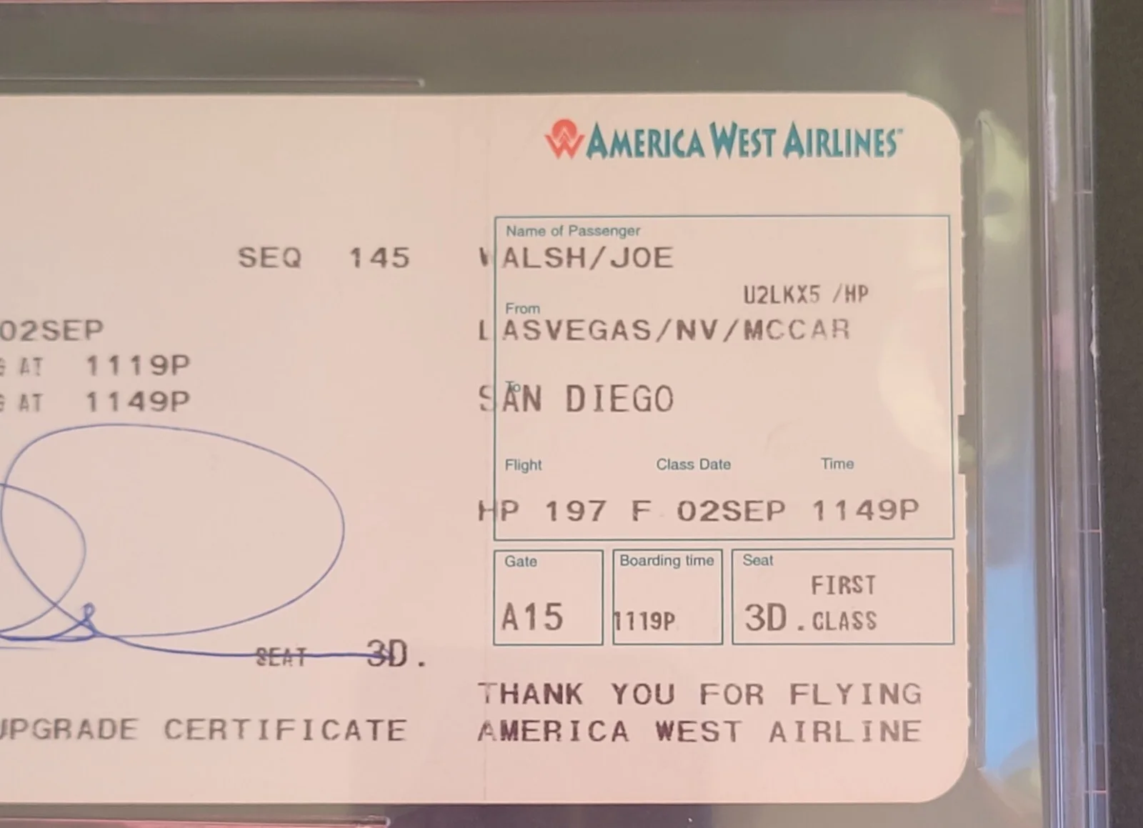 JOE WALSH SIGNED SLABBED BECKETT BAS COA AUTOGRAPHED AIRLINE TICKET THE EAGLES, изображение 5