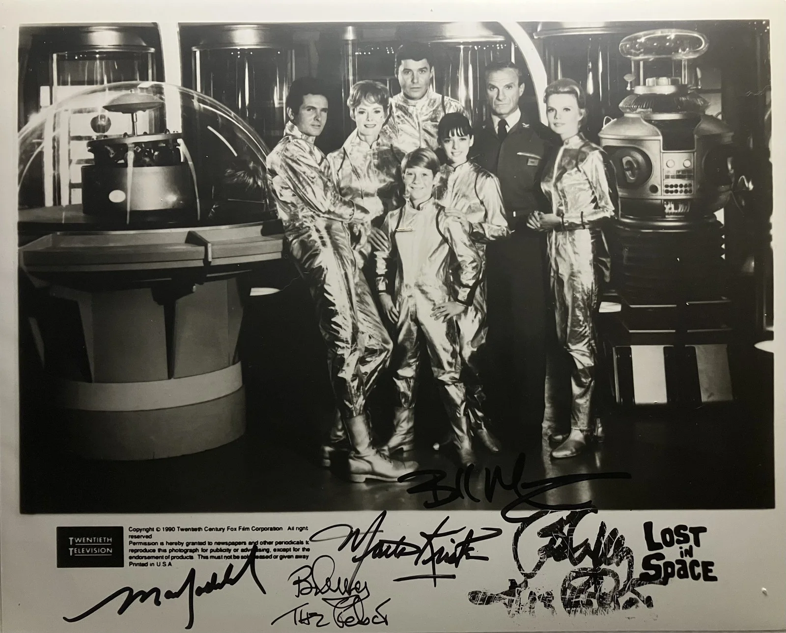 Mark Goddard, Marta Kristen, Bill Mumy, Bob May — Autographed 8x10 Lost In Space Promo Photo - 4 Signatures!
