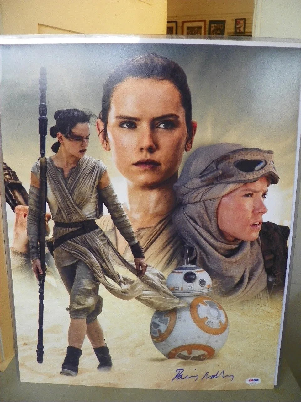 Daisy Ridley — Star Wars Daisy Ridley Rey Signed Autographed 16X20 Photo PSA BB-8 Tie Fighter