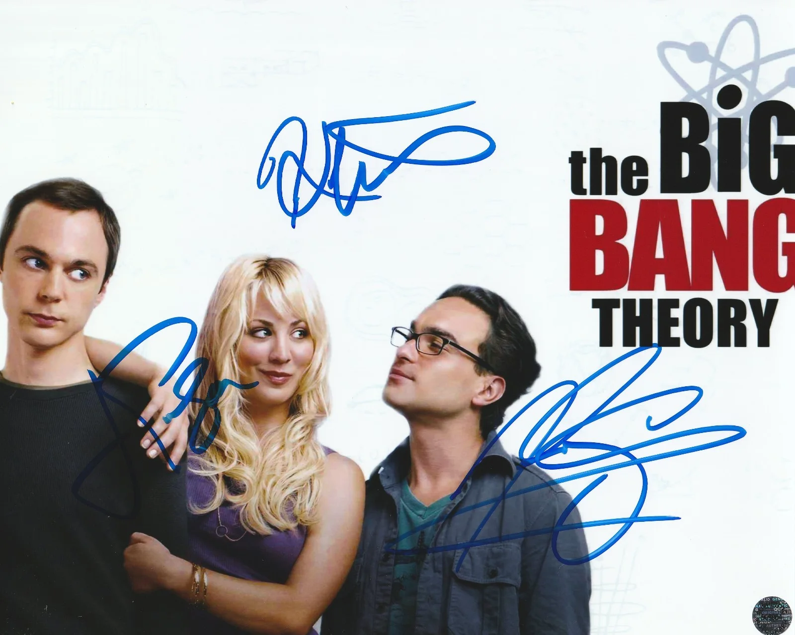 Johnny Galecki, Kaley Cuoco, Jim Parsons — Big Bang Theory Autographed 8x10 signed by Kaley Cuoco, Johnny Galecki, Jim Par.