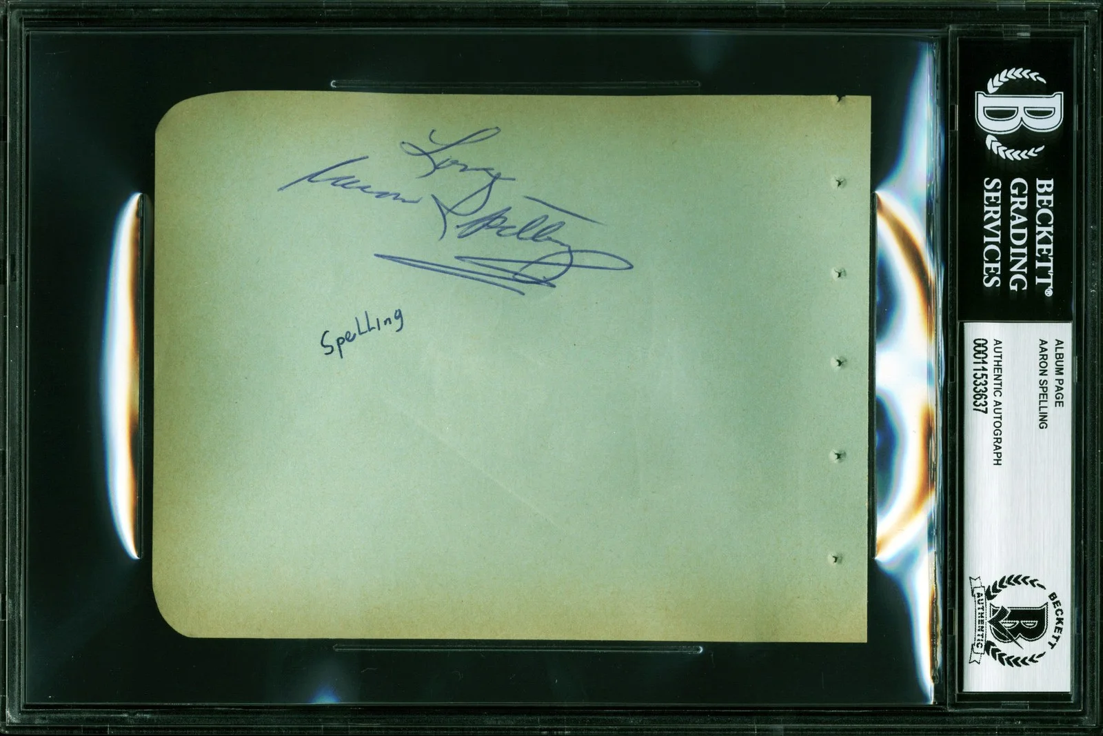 Aaron Spelling — Aaron Spelling Charlie's Angels "Love" Signed 4.5x5.75 Album Page BAS Slabbed