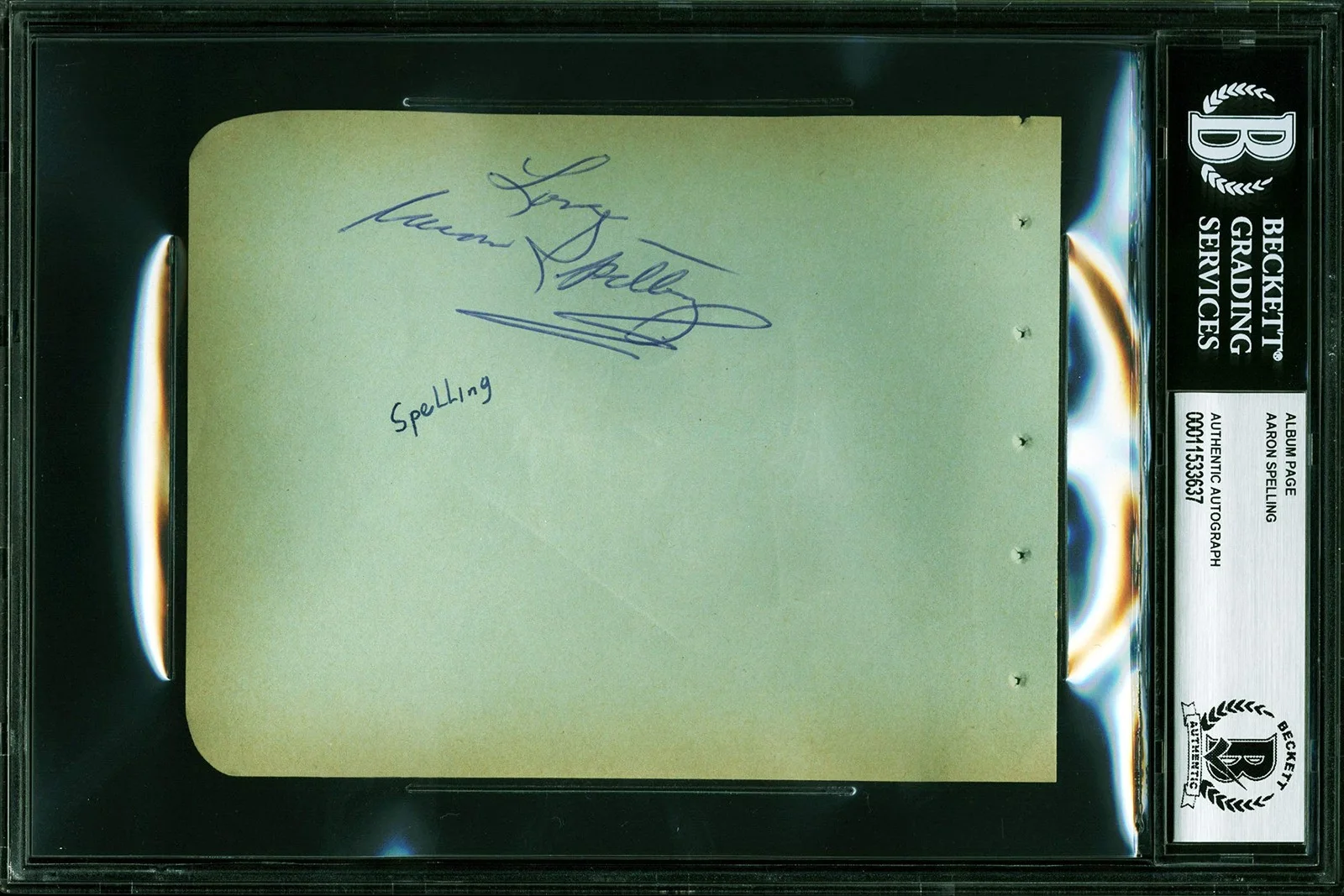 Aaron Spelling — Aaron Spelling Charlie's Angels "Love" Signed 4.5x5.75 Album Page BAS Slabbed, изображение 4