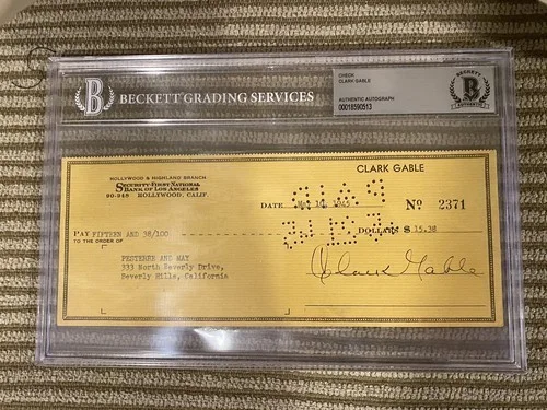 Iconic Actor Clark Gable — Clark Gable Signed, His Personal Check, COA Beckett Authentics, image 3