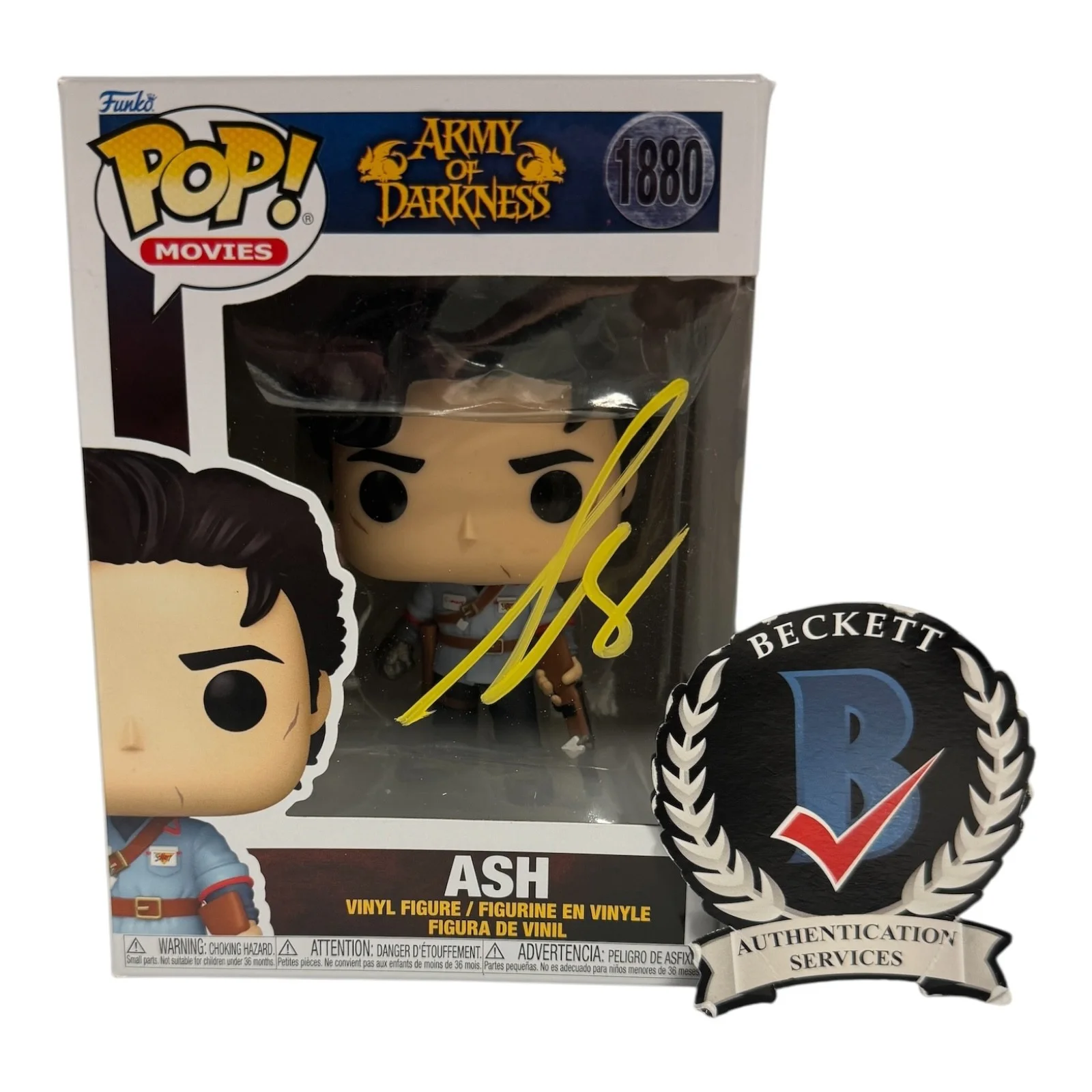 BRUCE CAMPBELL — BRUCE CAMPBELL SIGNED AUTOGRAPH FUNKO POP 1880 ARMY OF DARKNESS BECKETT ASH