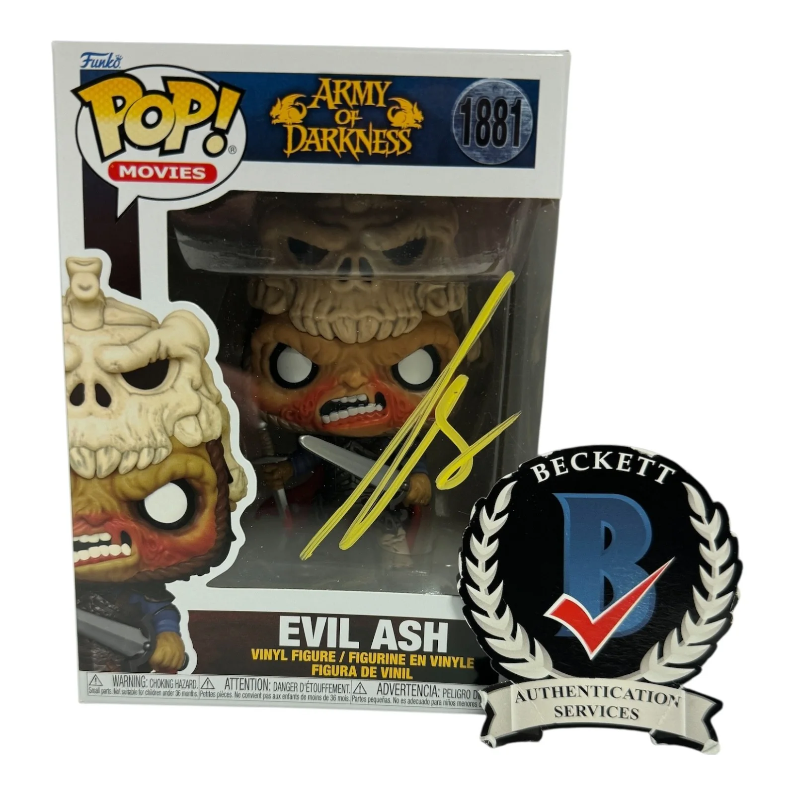 BRUCE CAMPBELL — BRUCE CAMPBELL SIGNED AUTOGRAPH FUNKO POP 1881 ARMY OF DARKNESS BECKETT EVIL ASH